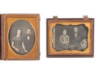 [EARLY PHOTOGRAPHY]. 11 daguerreotype and ambrotype portraits of pairs and trios of sitters.