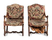 A Pair of Louis XIII Walnut Fauteuils with Gros Point Upholstery