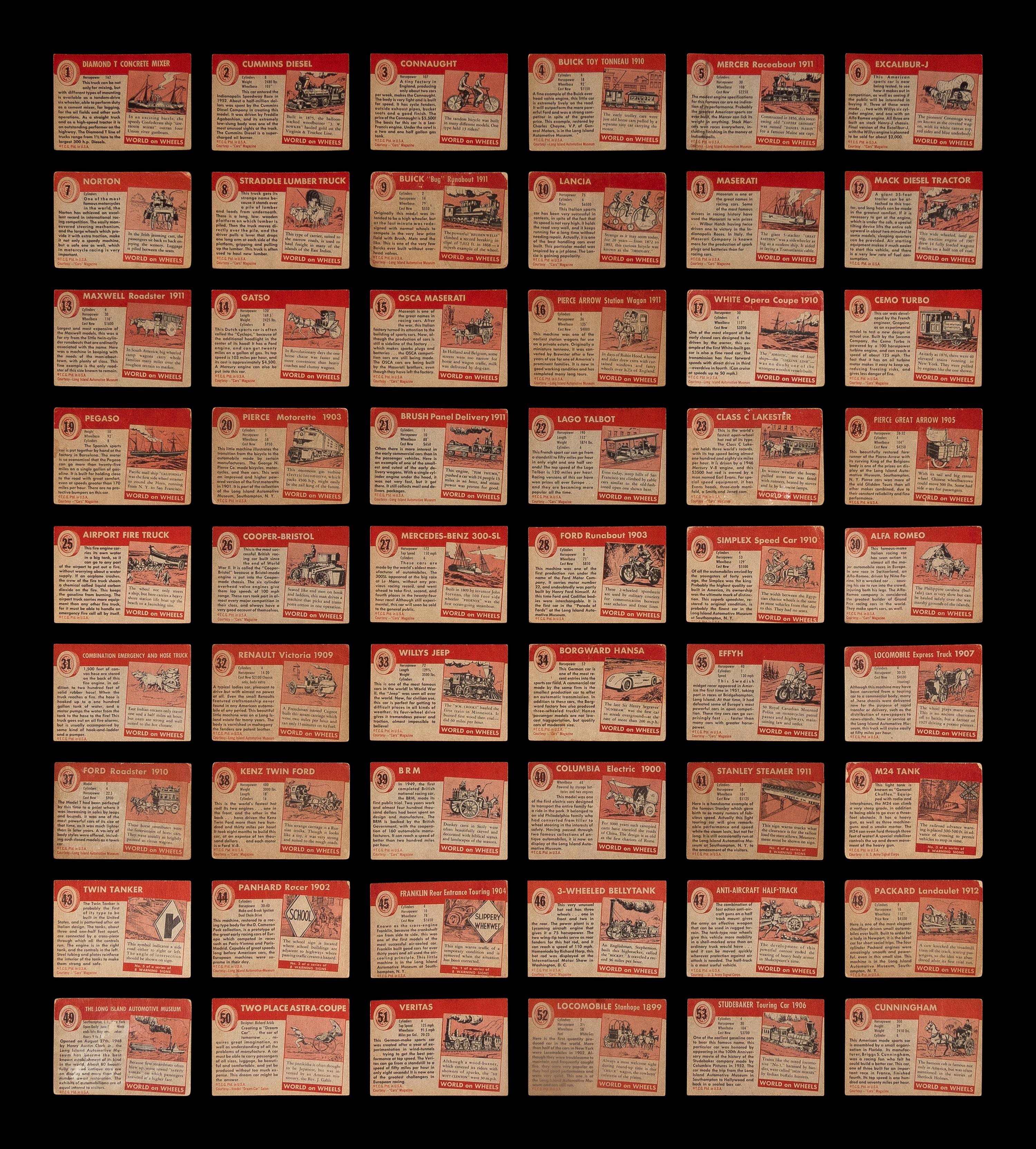 A Complete Set of 1954 Topps World on Wheels Trading Cards (160/160)