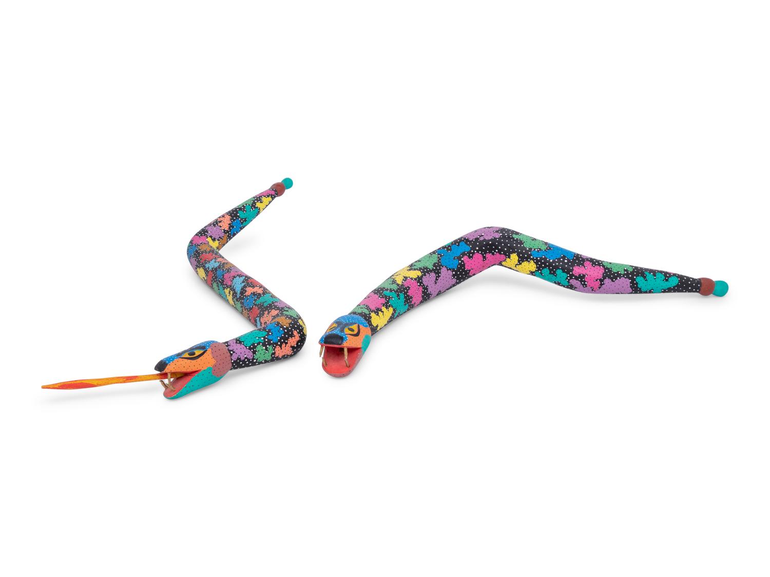 Two Carved and Polychrome Painted Folk Art Snakes