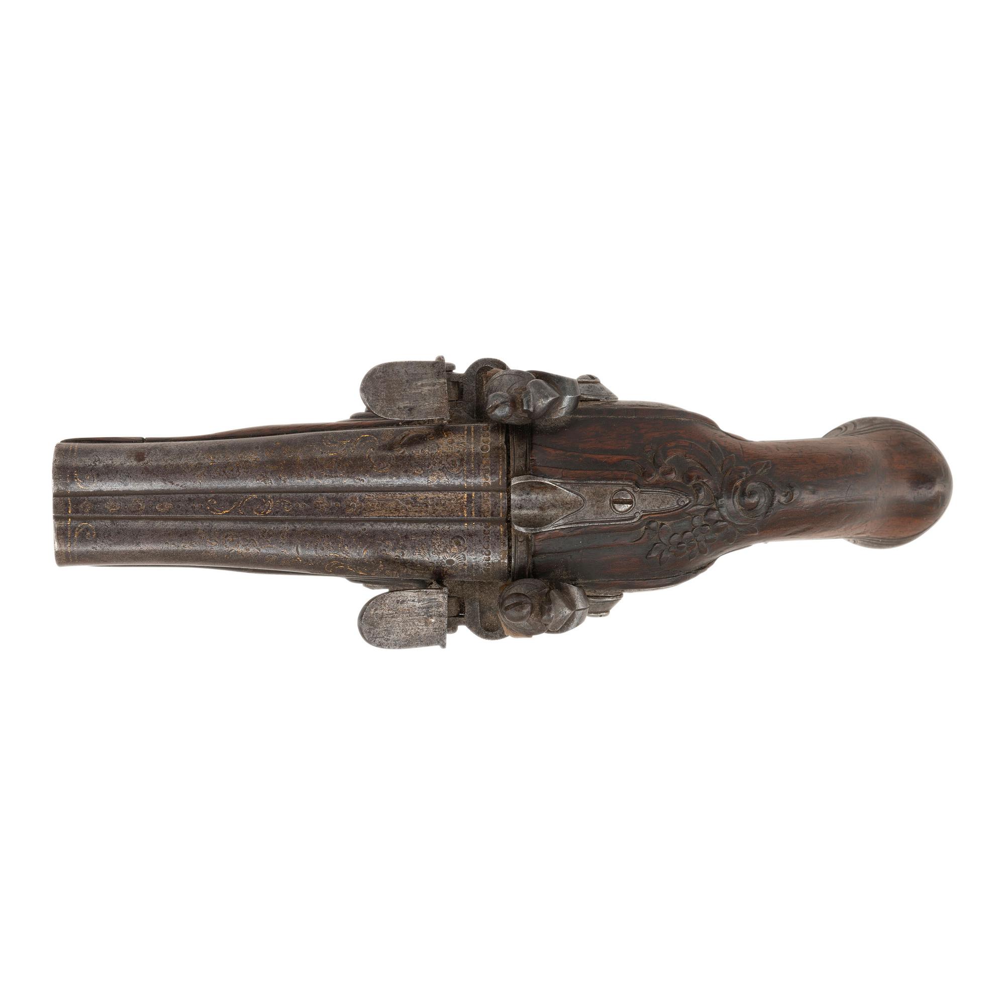 French Double Barrel Flintlock Pistol by Rennes Jourjon