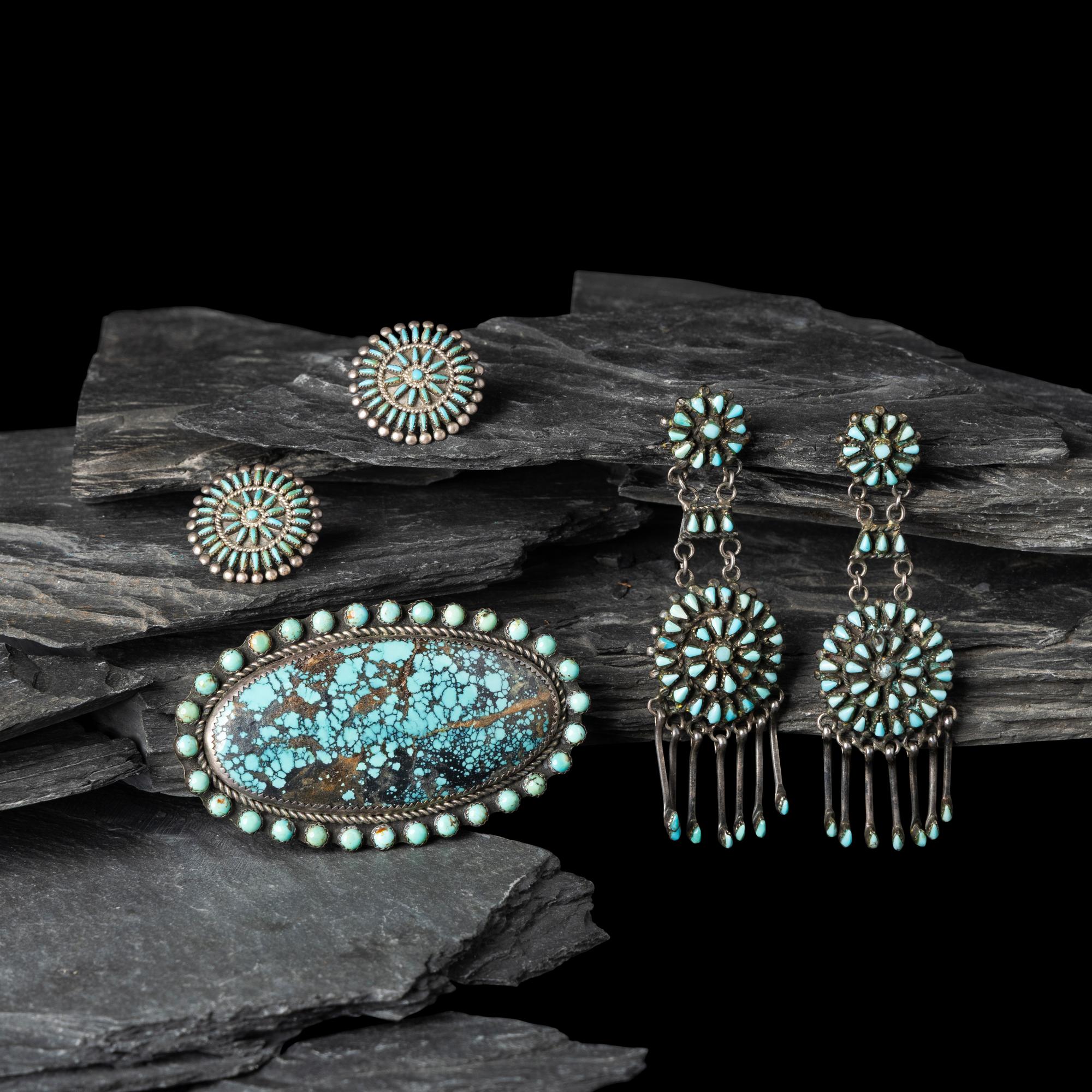 Zuni and Taos Silver and Turquoise Cluster Jewelry
