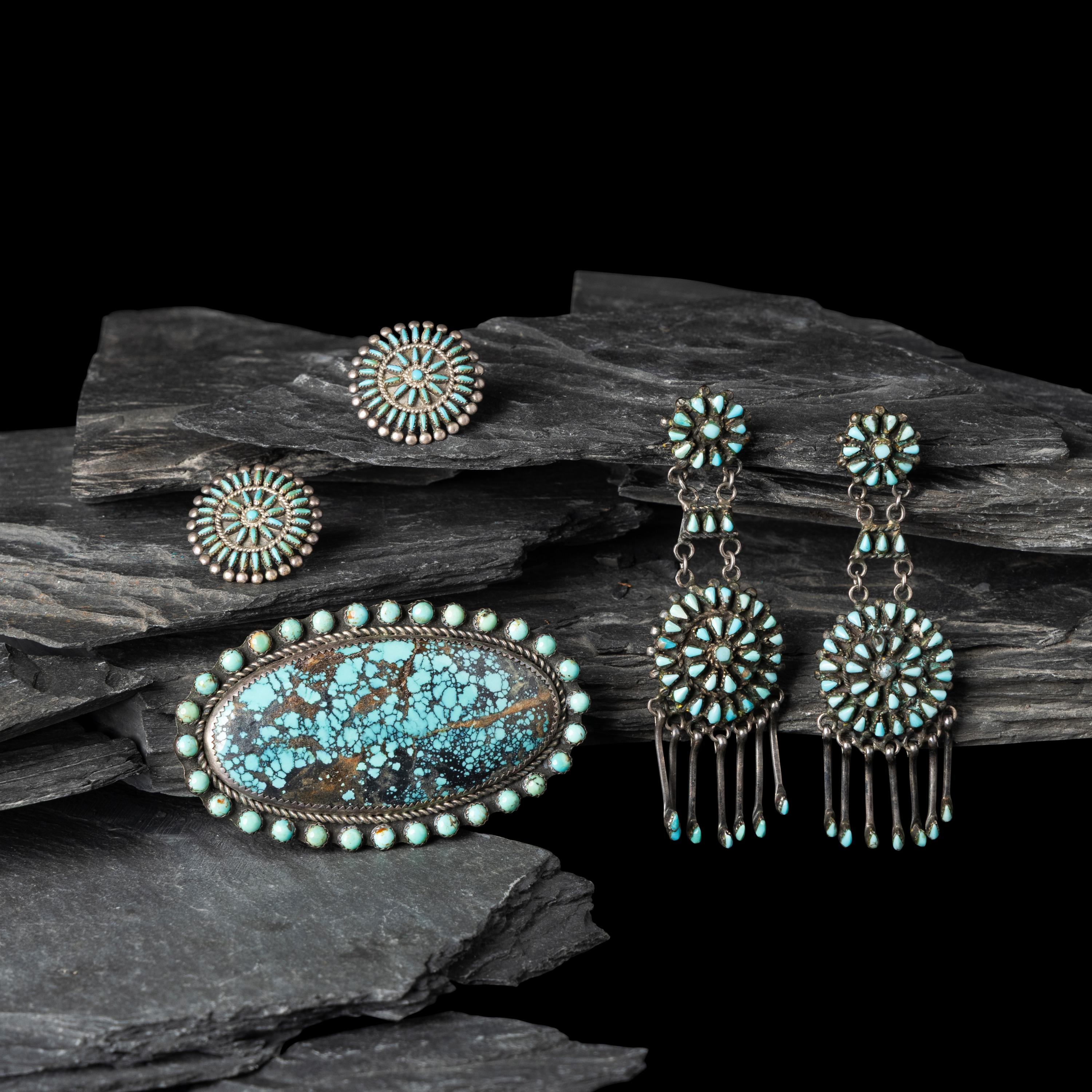 Zuni and Taos Silver and Turquoise Cluster Jewelry