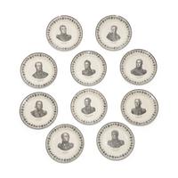 A Set of Ten French Faience Transfer-Decorated Plates Depicting Various Marshalls of France