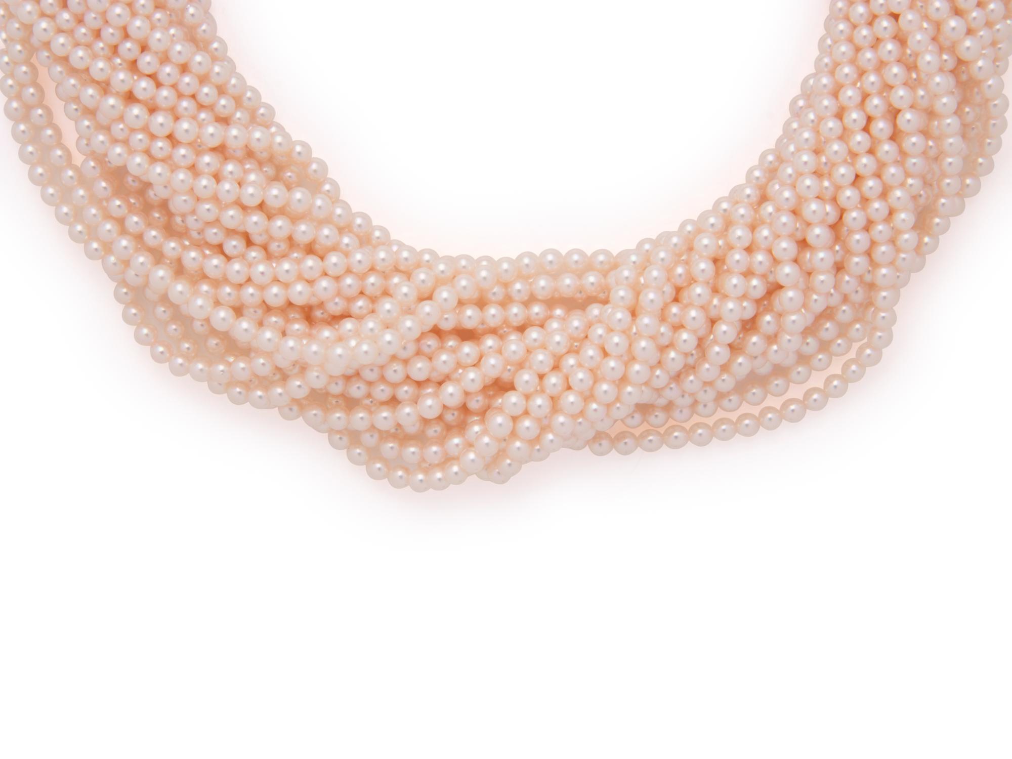 YELLOW GOLD, CULTURED PEARL AND DIAMOND TORSADE NECKLACE