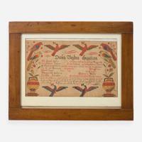 Johann Valentin Schuller (1759-1833) A Fraktur birth and baptism record for Catharin Spitler, Dauphin County, PA