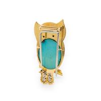 CARTIER, YELLOW GOLD, TURQUOISE, AND MULTIGEM OWL BROOCH