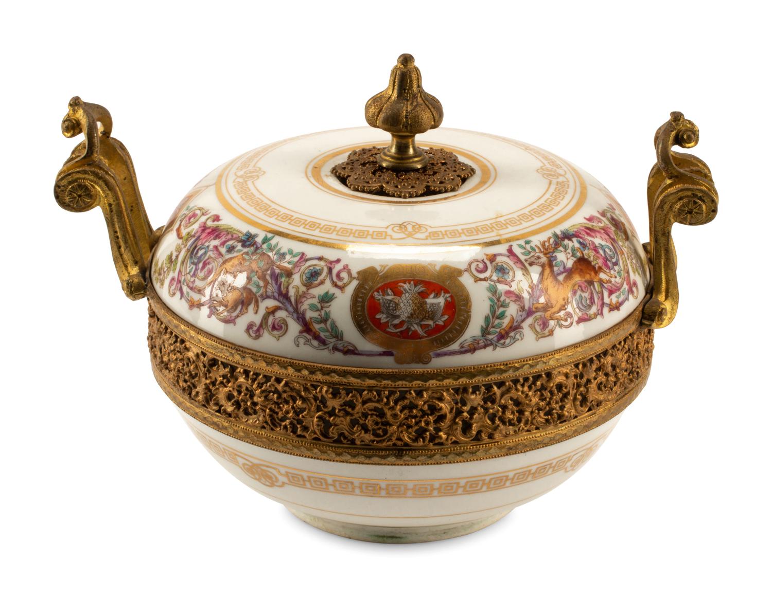 A Sèvres Gilt Bronze Mounted Porcelain Centerpiece Bowl and Cover