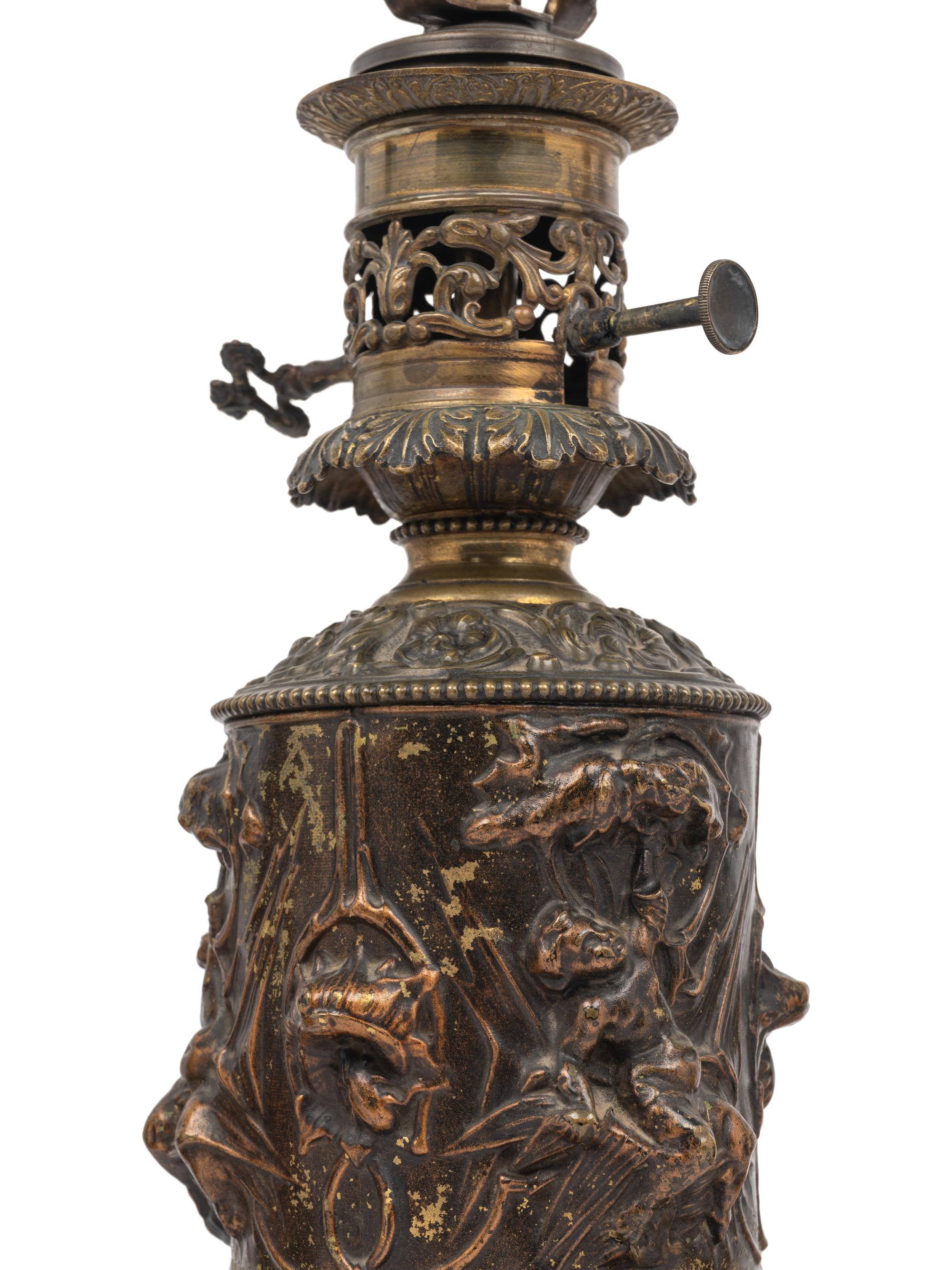 Two Pairs of French Gilt Metal Fluid Lamps Converted to Electricity