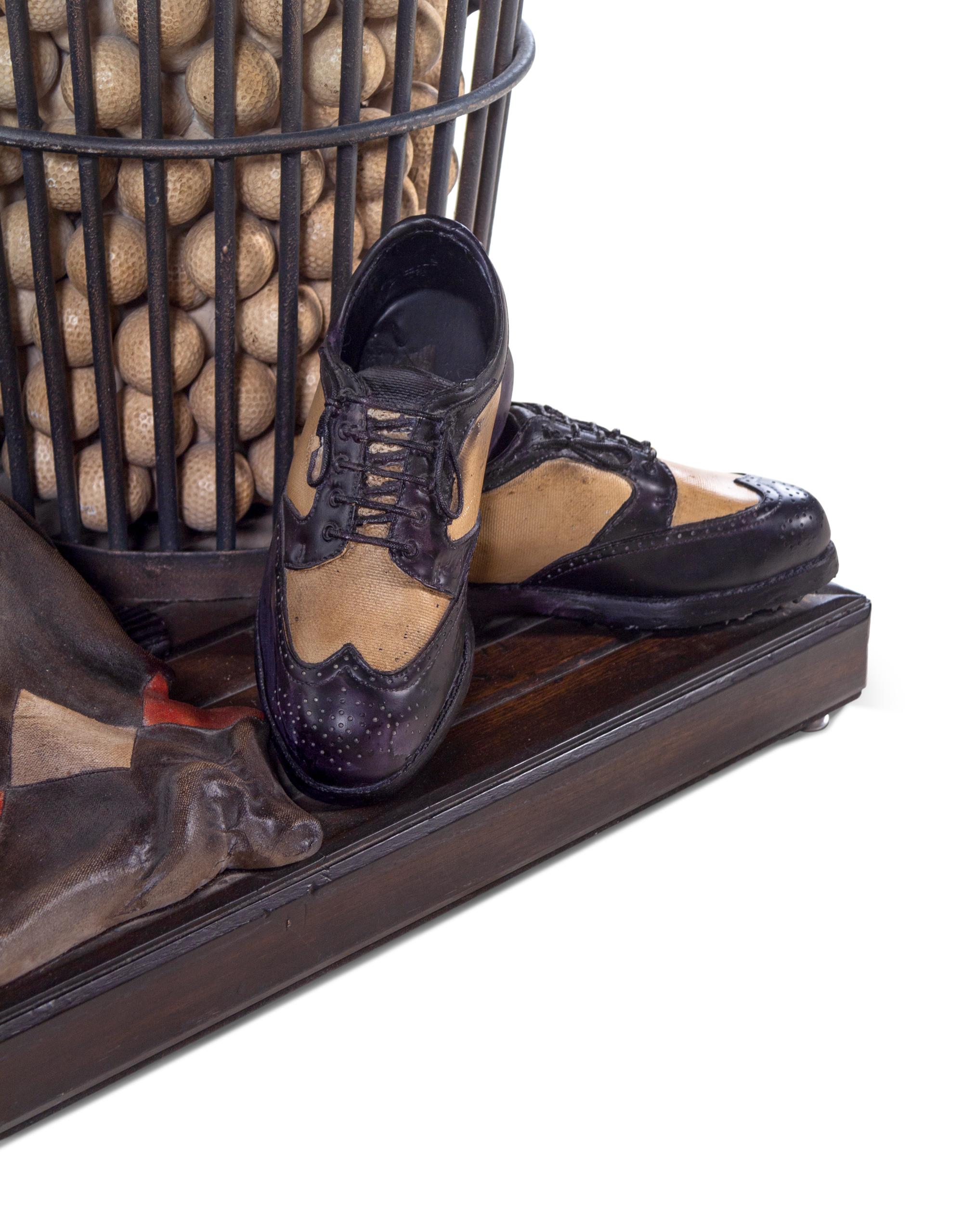 A Whimsical Golf-Themed Painted Resin, Metal and Leather Cocktail Table