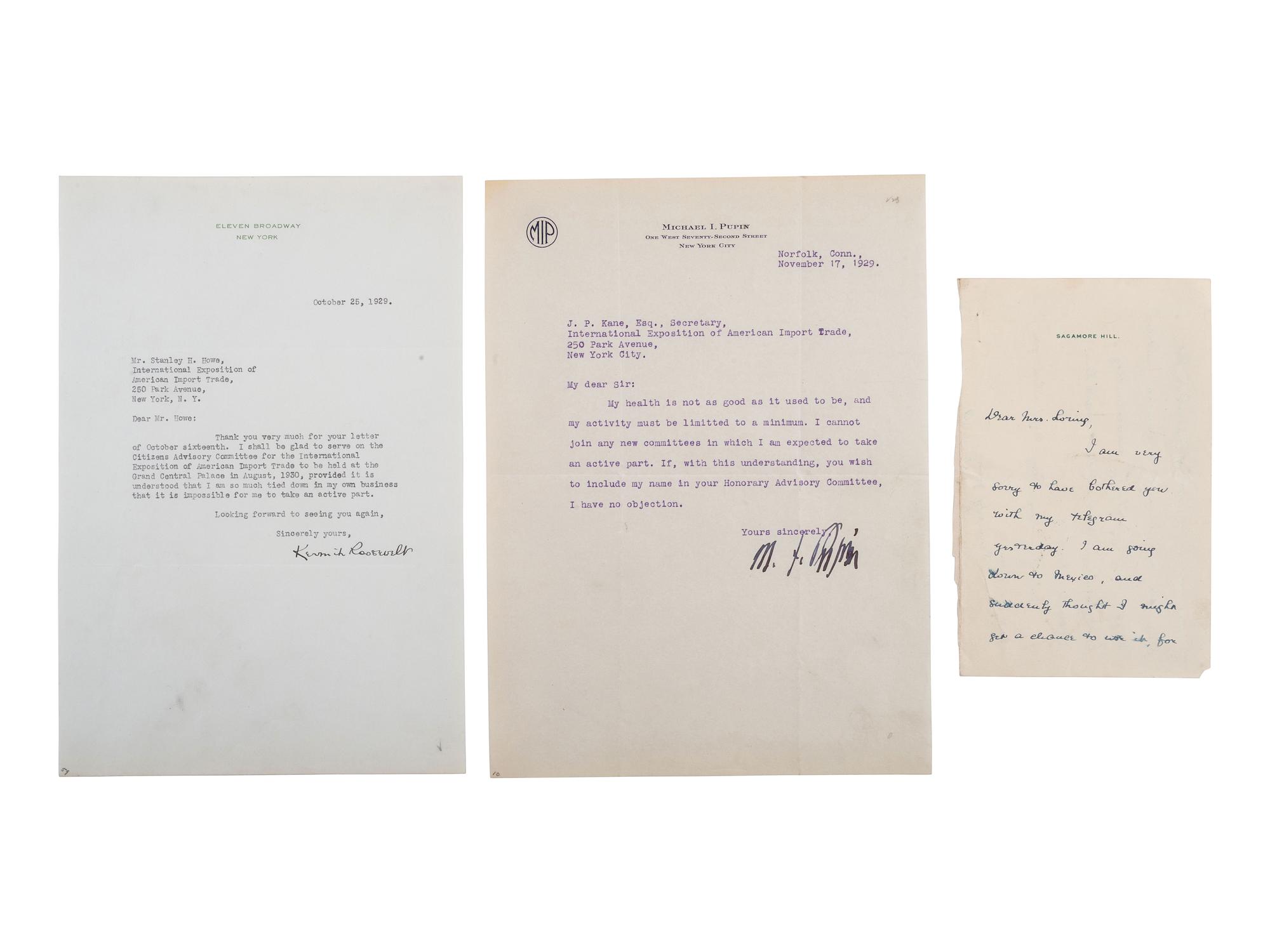 ROOSEVELT, Kermit (1889-1943). ALS and TLS with additional correspondence.
