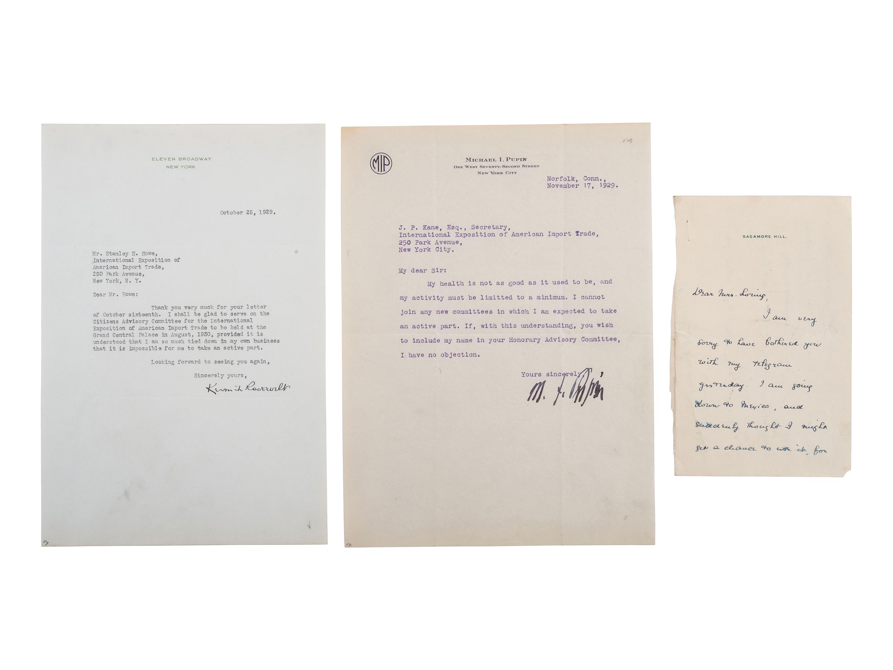 ROOSEVELT, Kermit (1889-1943). ALS and TLS with additional correspondence.