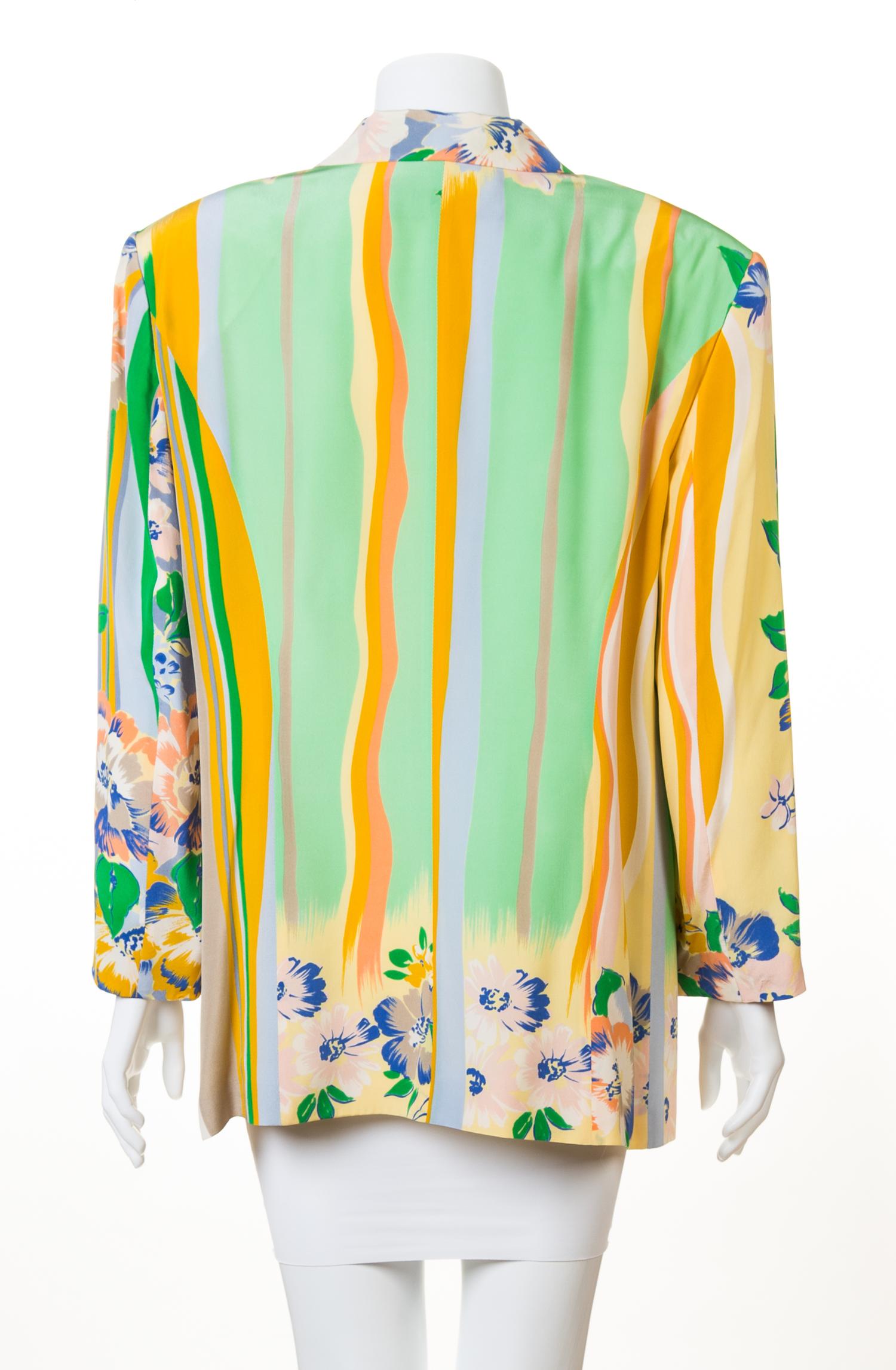 A Louis Feraud Multicolor Silk Floral Jacket, Size 14.