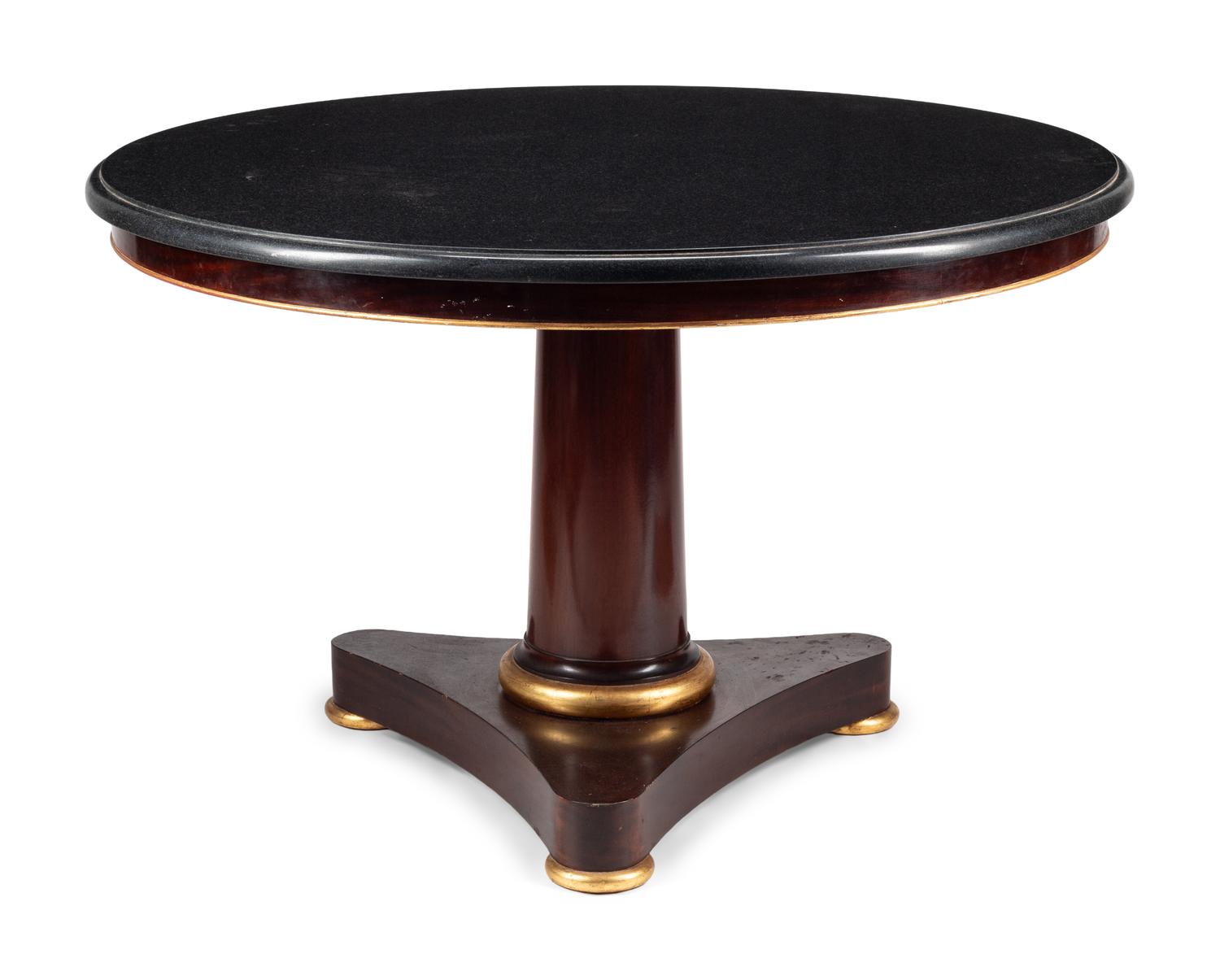 An Empire Style Parcel Gilt Mahogany Marble-Top Center Table