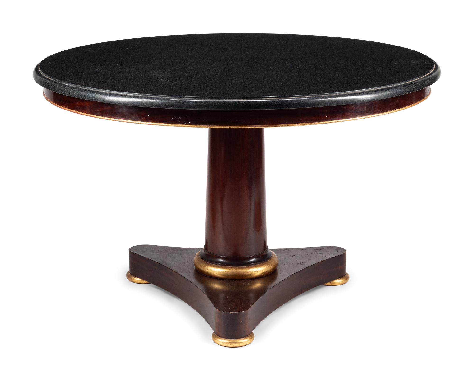 An Empire Style Parcel Gilt Mahogany Marble-Top Center Table