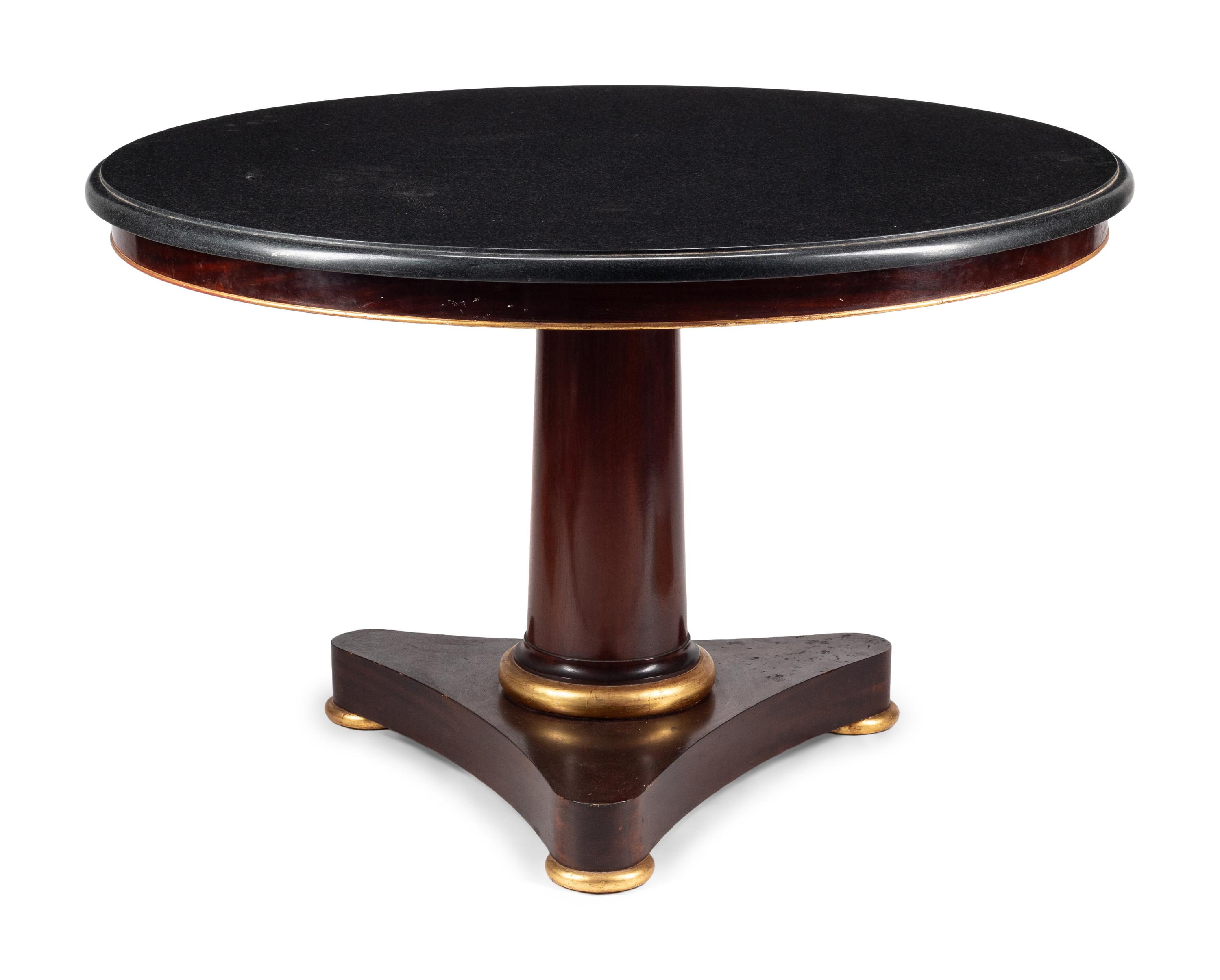 An Empire Style Parcel Gilt Mahogany Marble-Top Center Table