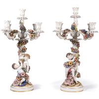 A Pair of Schierholz Porcelain Candelabra