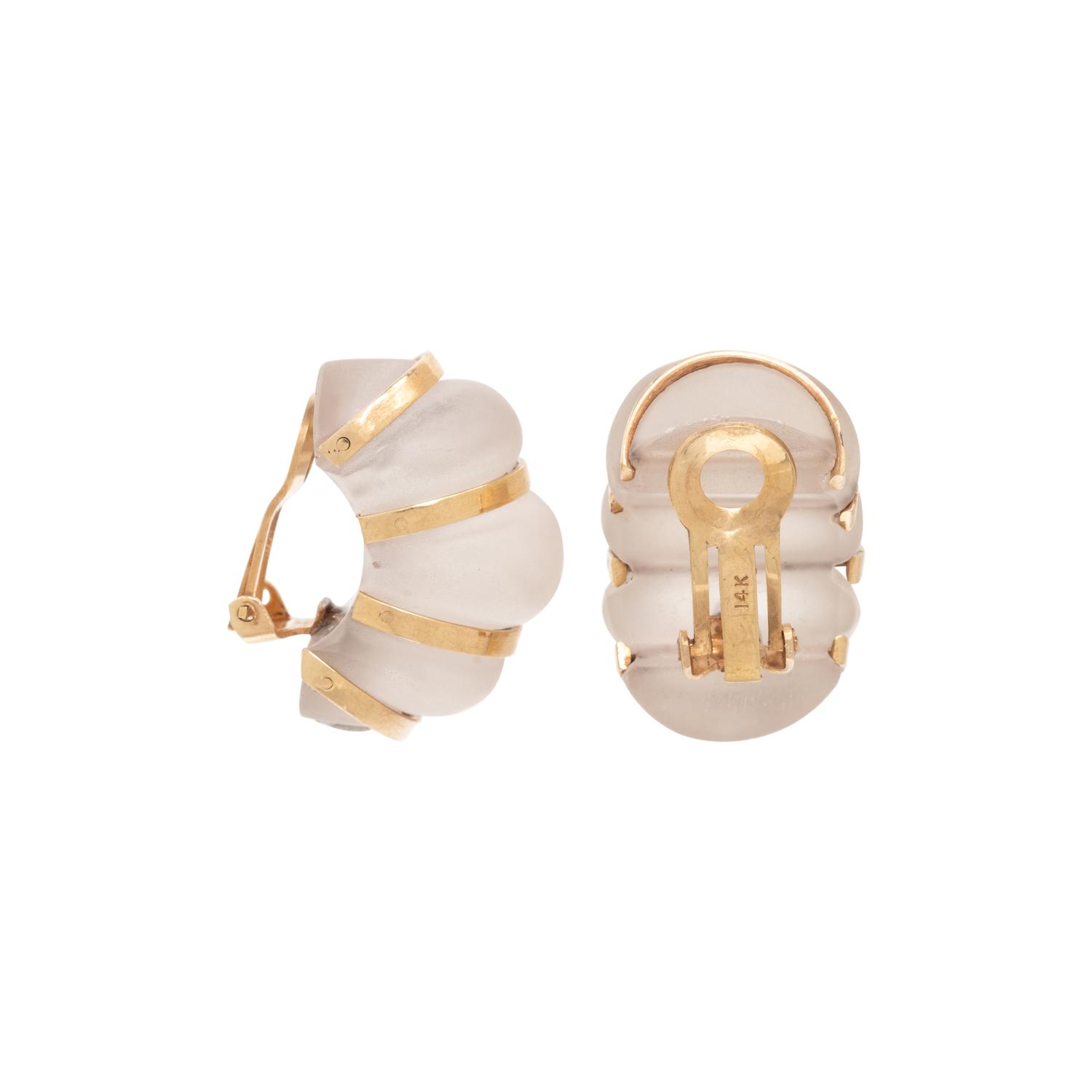 YELLOW GOLD AND ROCK CRYSTAL EARCLIPS