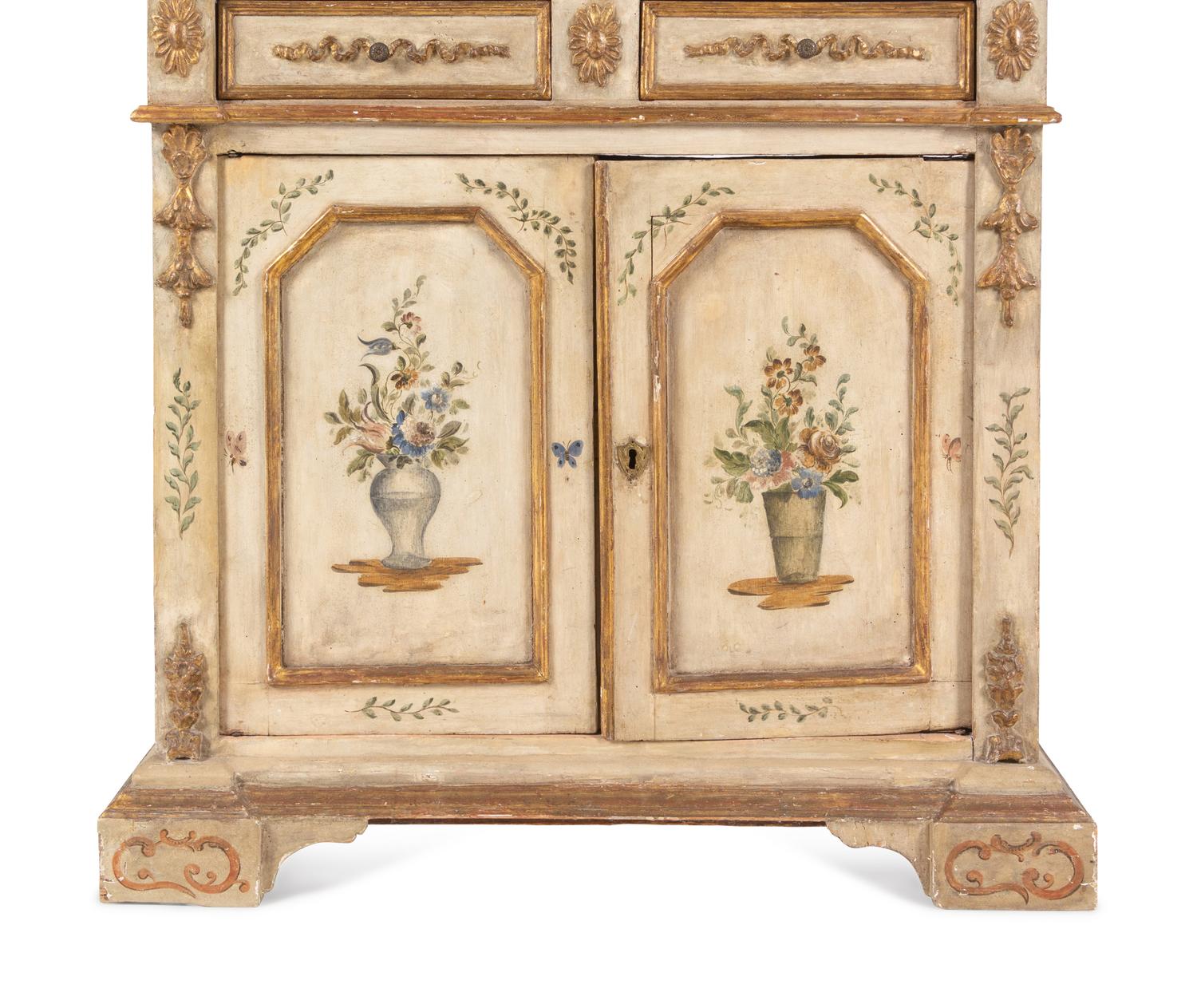 An Italian Polychrome and Cream-Painted and Parcel-Gilt Cabinet