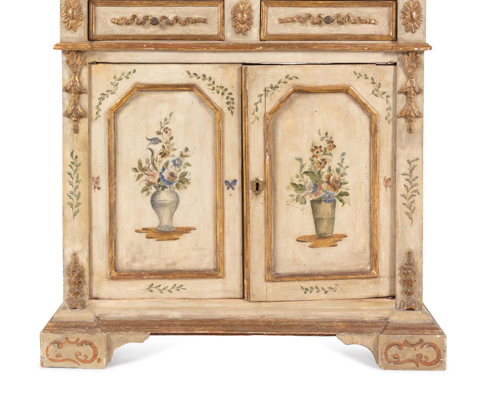 An Italian Polychrome and Cream-Painted and Parcel-Gilt Cabinet