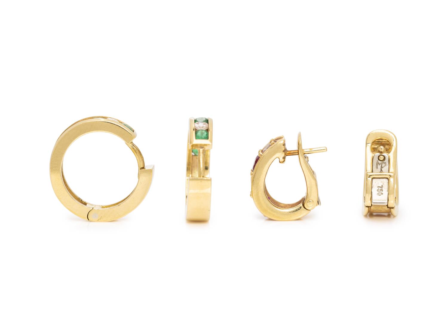 TWO PAIRS OF YELLOW GOLD, DIAMOND AND MULTIGEM EARRINGS