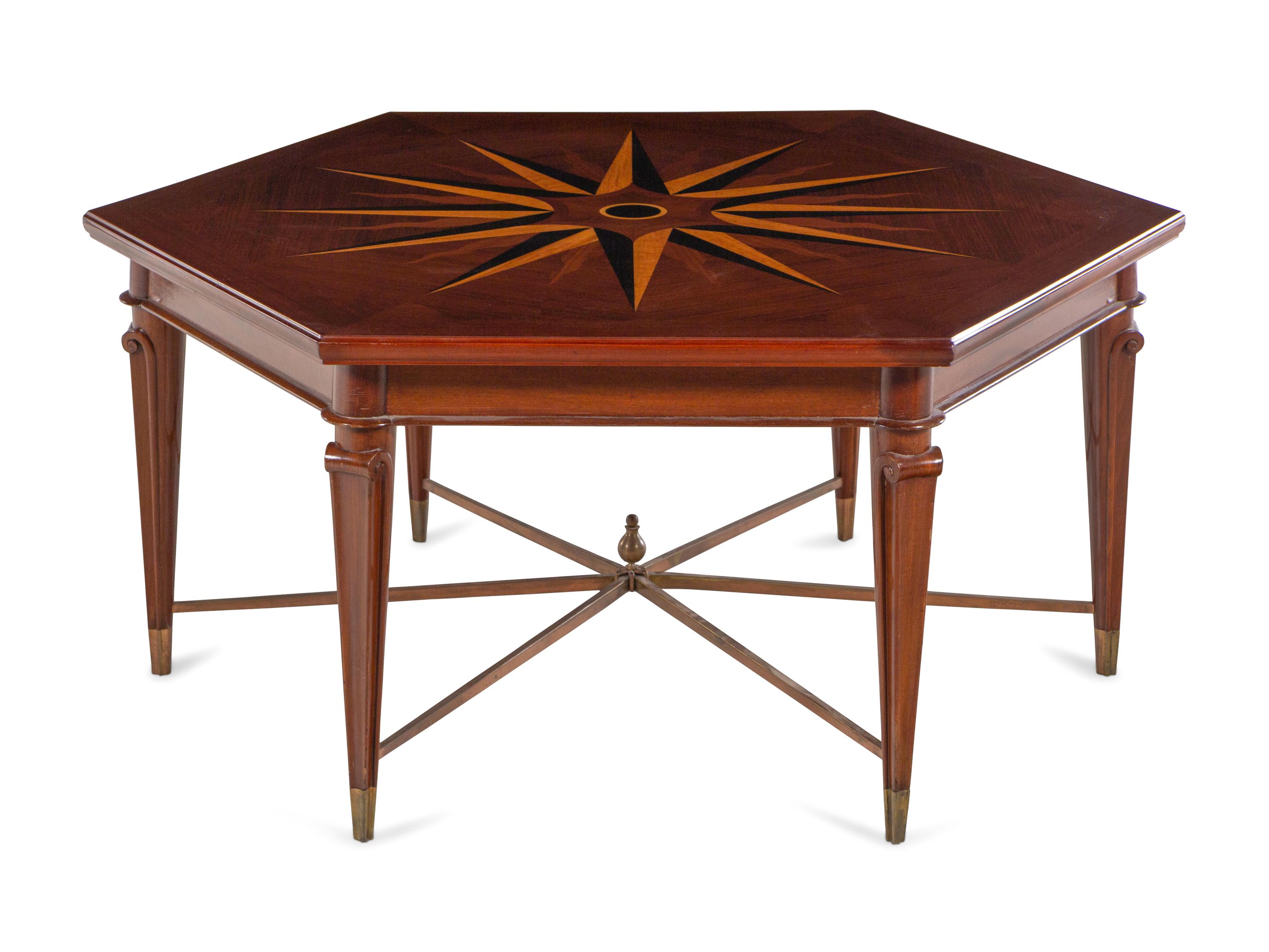 A French Gilt Bronze Mounted Marquetry Low Table by Jean-Maurice Rothschild (French, 1902-1998)
