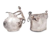An Emilia Castillo Silver-Plate and Hardstone Inset Water Pitcher and Jardinière