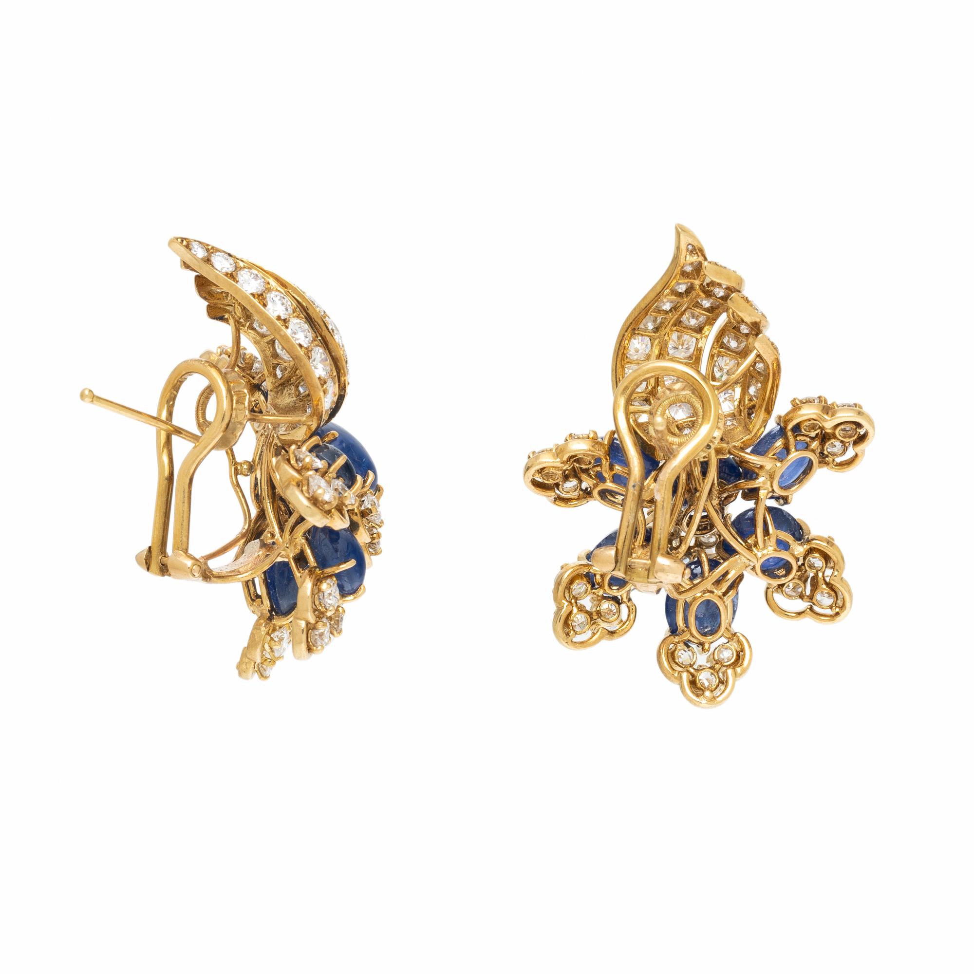 FRENCH, SAPPHIRE AND DIAMOND EARRINGS