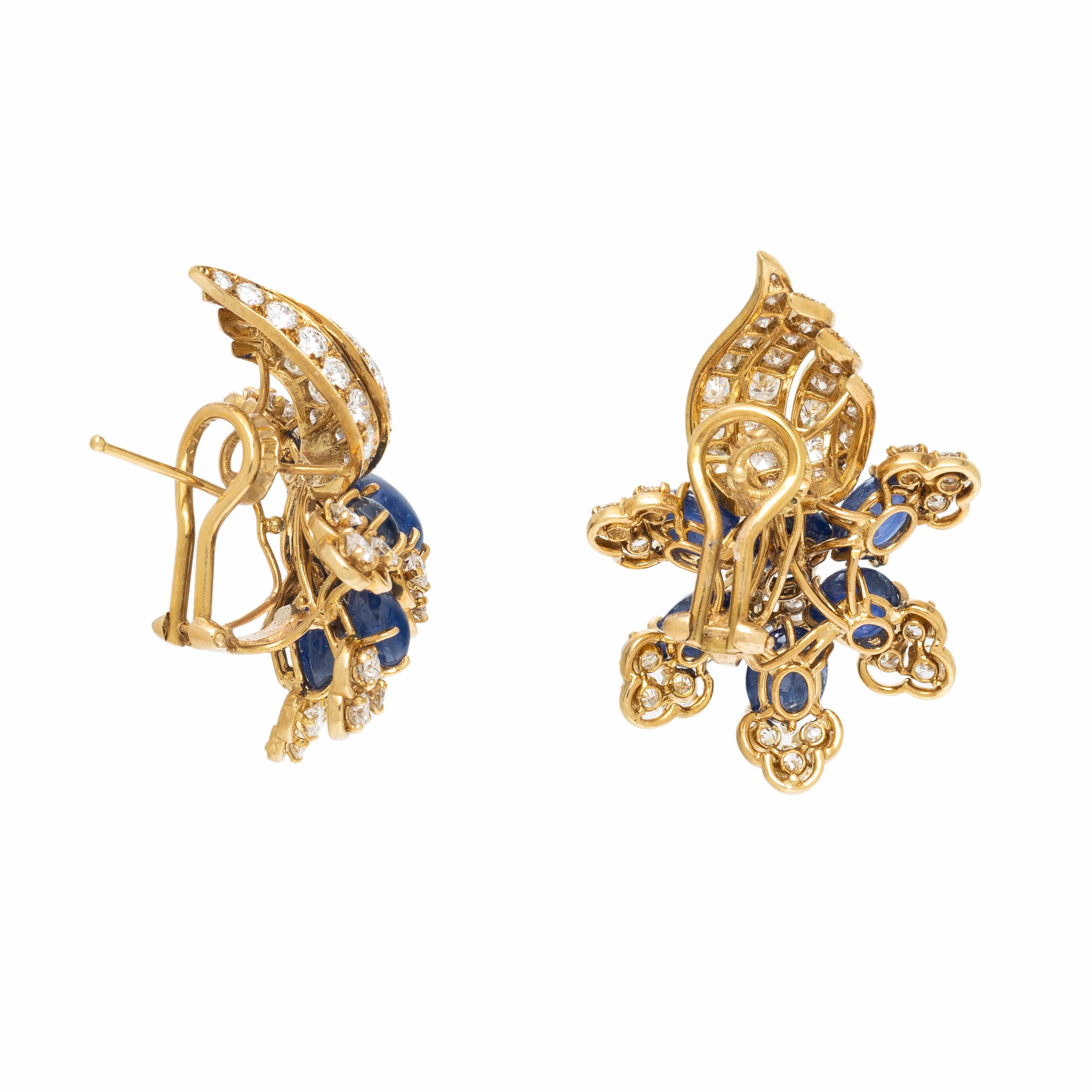 FRENCH, SAPPHIRE AND DIAMOND EARRINGS