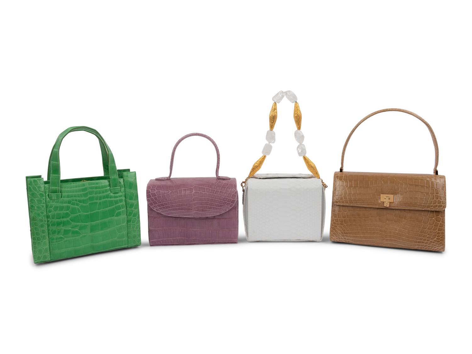 Four Exotic Skin Handbags: Three Barfield Collection, One Lambertson Truex