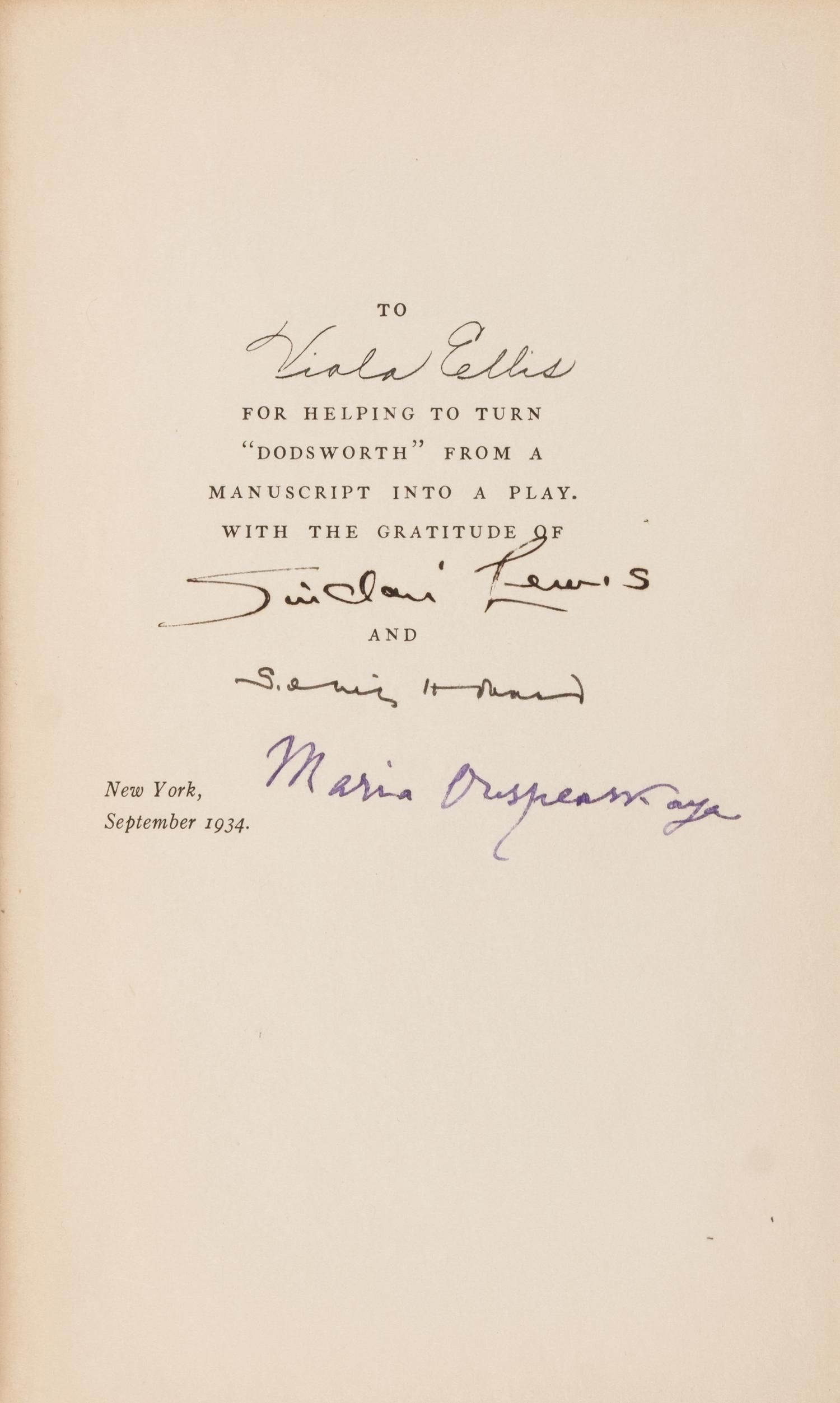 [Literature] [Lewis, Sinclair] Howard, Sidney. Sinclair Lewis's Dodsworth