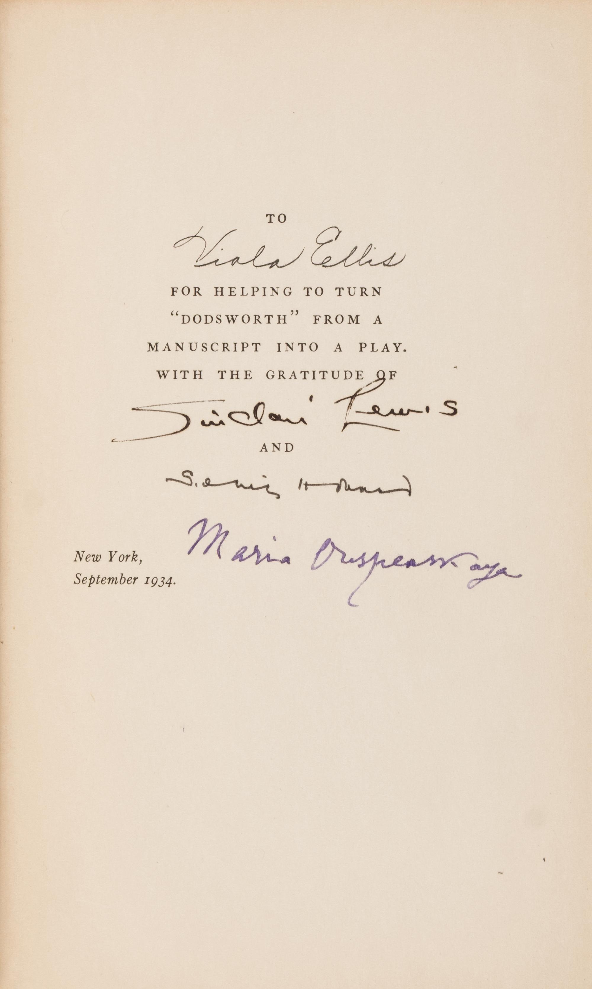 [Literature] [Lewis, Sinclair] Howard, Sidney. Sinclair Lewis's Dodsworth