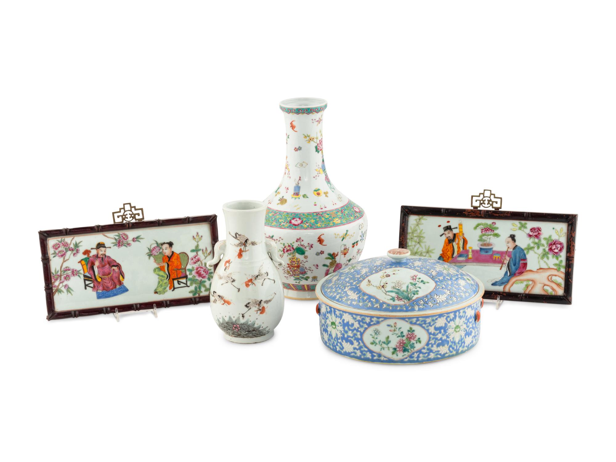 Five Chinese Famille Rose Porcelain Articles