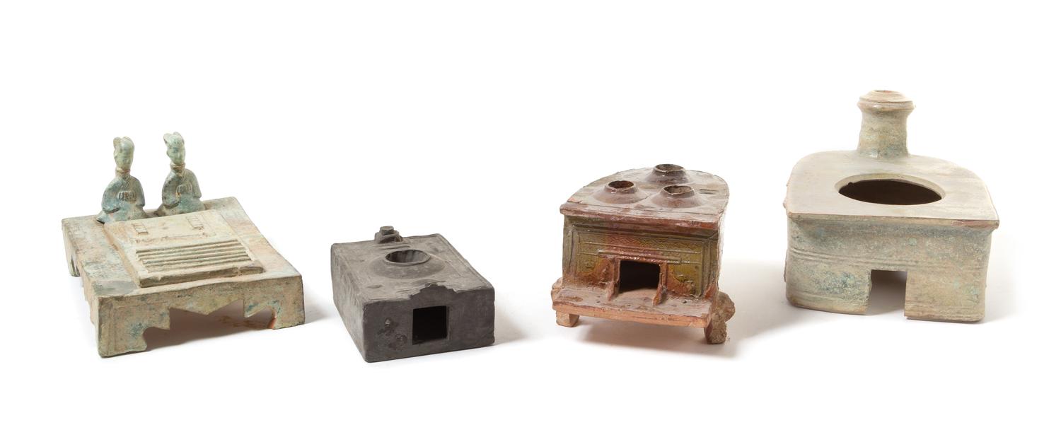 Four Glazed Pottery Models of Stoves — HAN DYNASTY