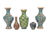Five Chinese and Japanese Cloisonné Enamel Vases