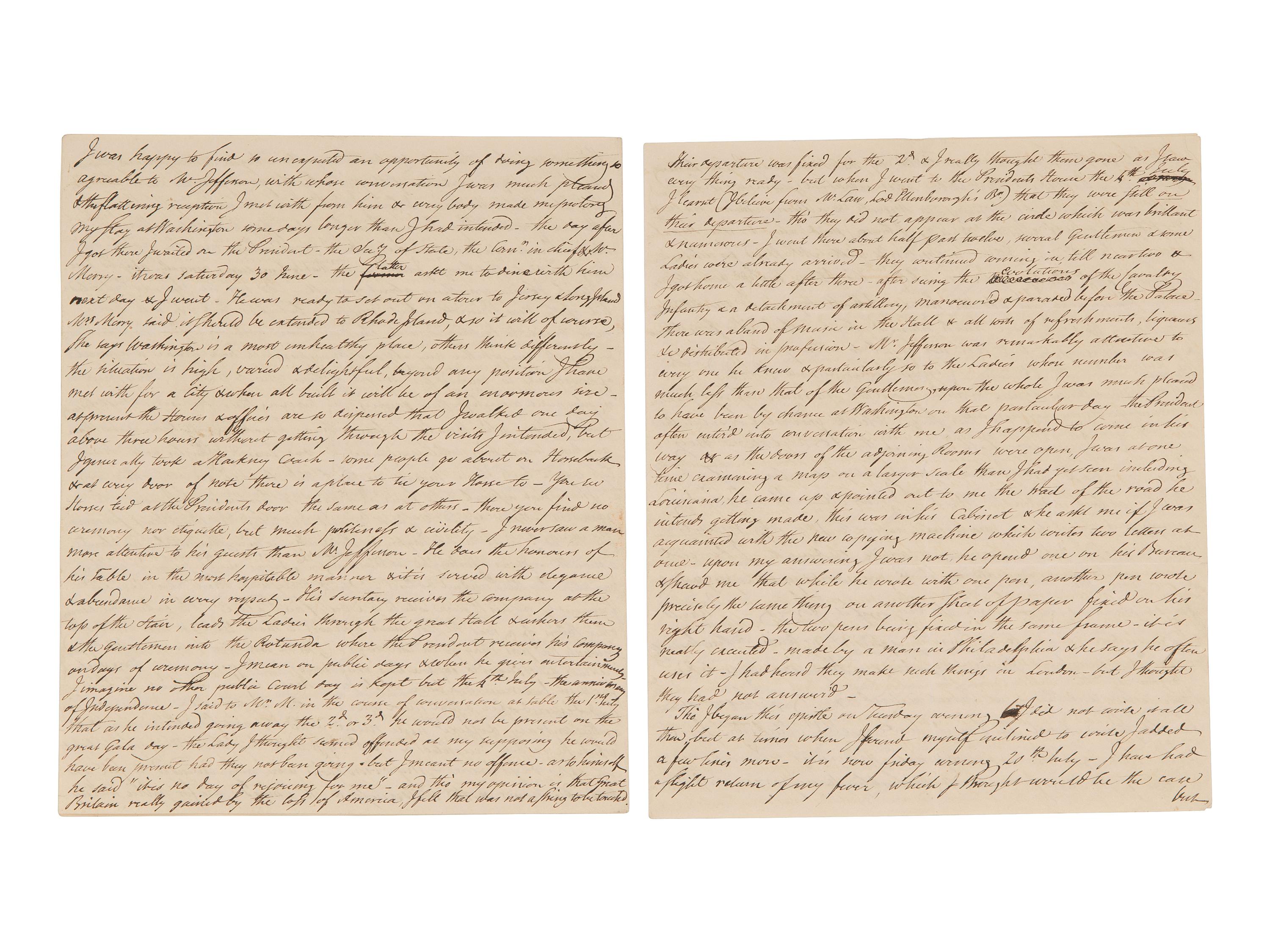 [WESTERN AMERICANA] -- [REPUBLIC OF WEST FLORIDA]. Letters of William Herries (1748-1811), British banker turned American entrepreneur, incl. description of meeting President Jefferson and his journey from New York to New Orleans, 1804-1811.