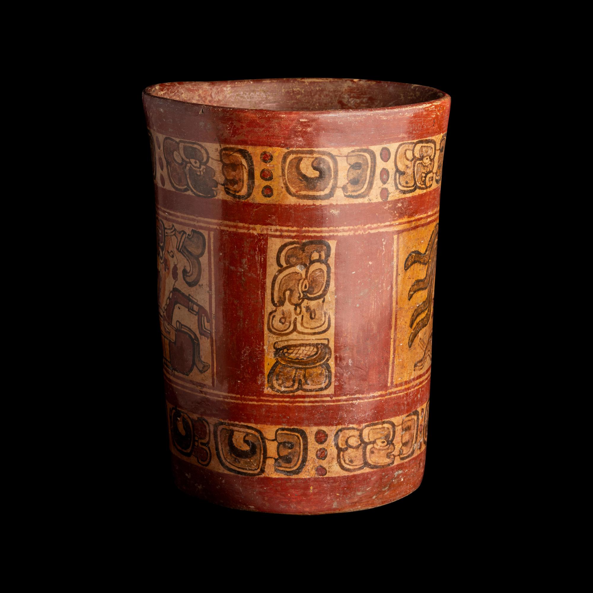 A Maya Polychrome Cylinder Vessel