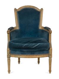 A Louis XVI Blue and Gray-Painted Beechwood Bergère
