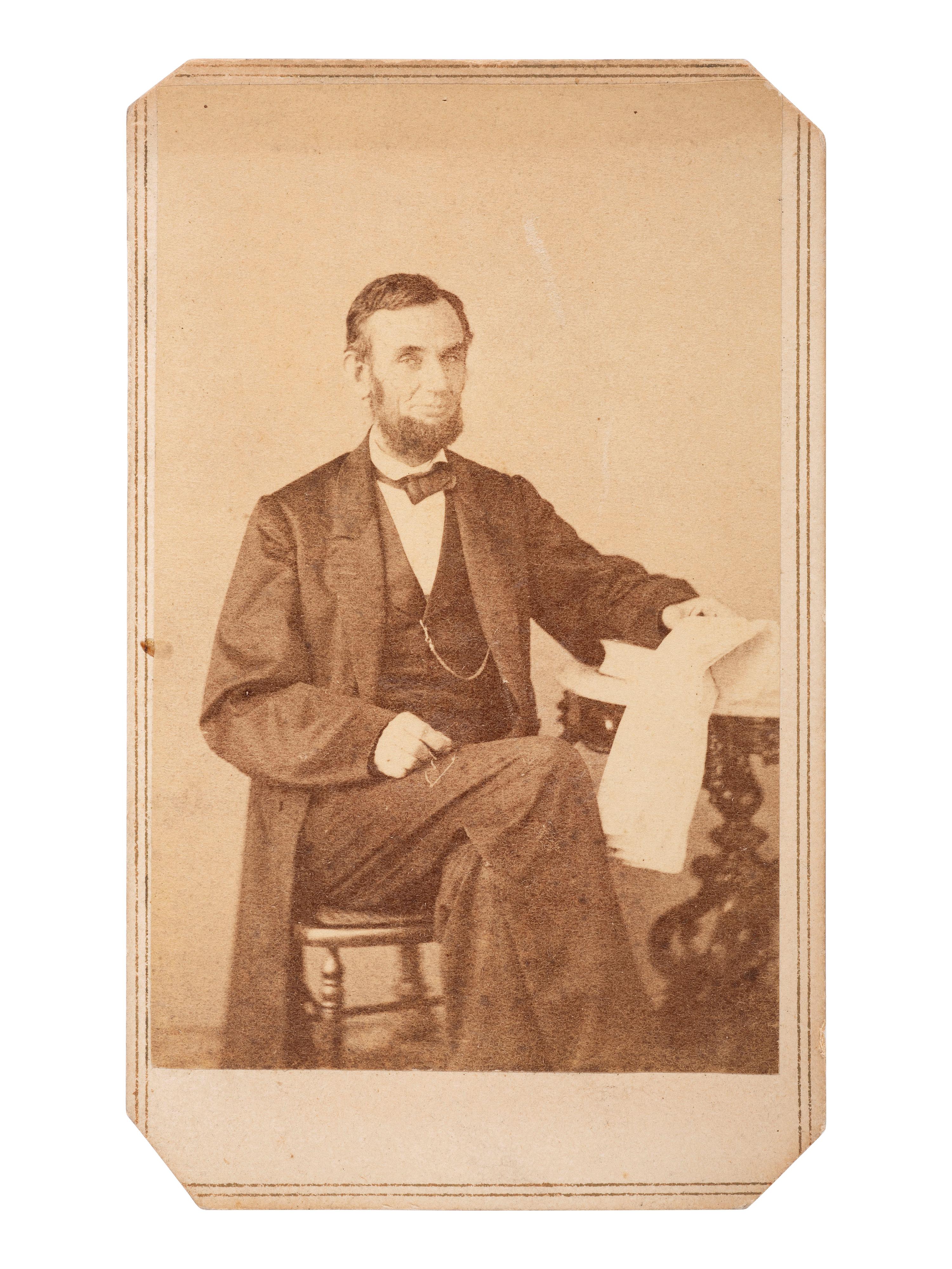 [LINCOLN, Abraham (1809-1863)]. GARDNER, Alexander (1821-1882), photographer. CDV of Lincoln. Washington, DC, 1863.