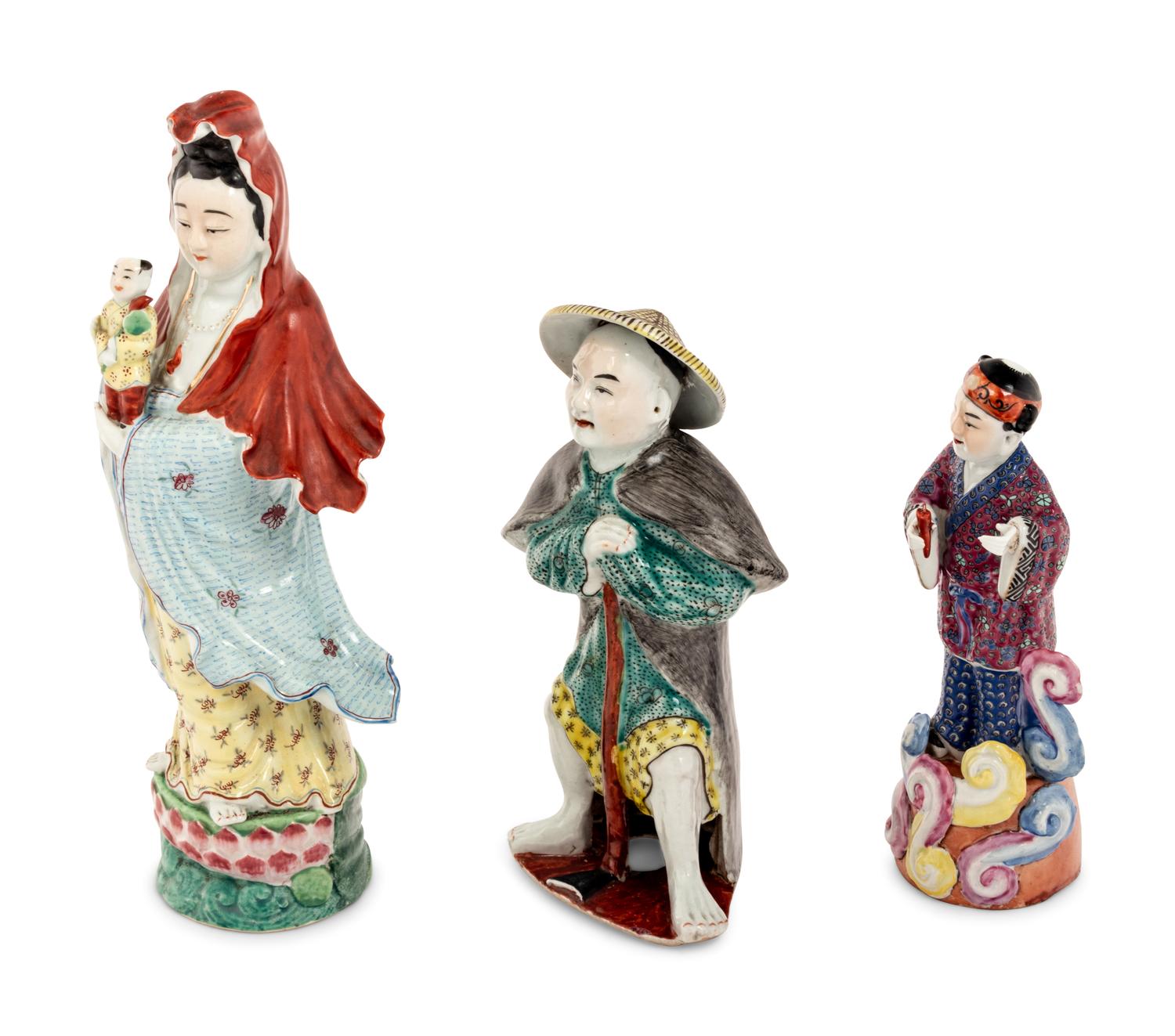Three Chinese Famille Rose Porcelain Figures