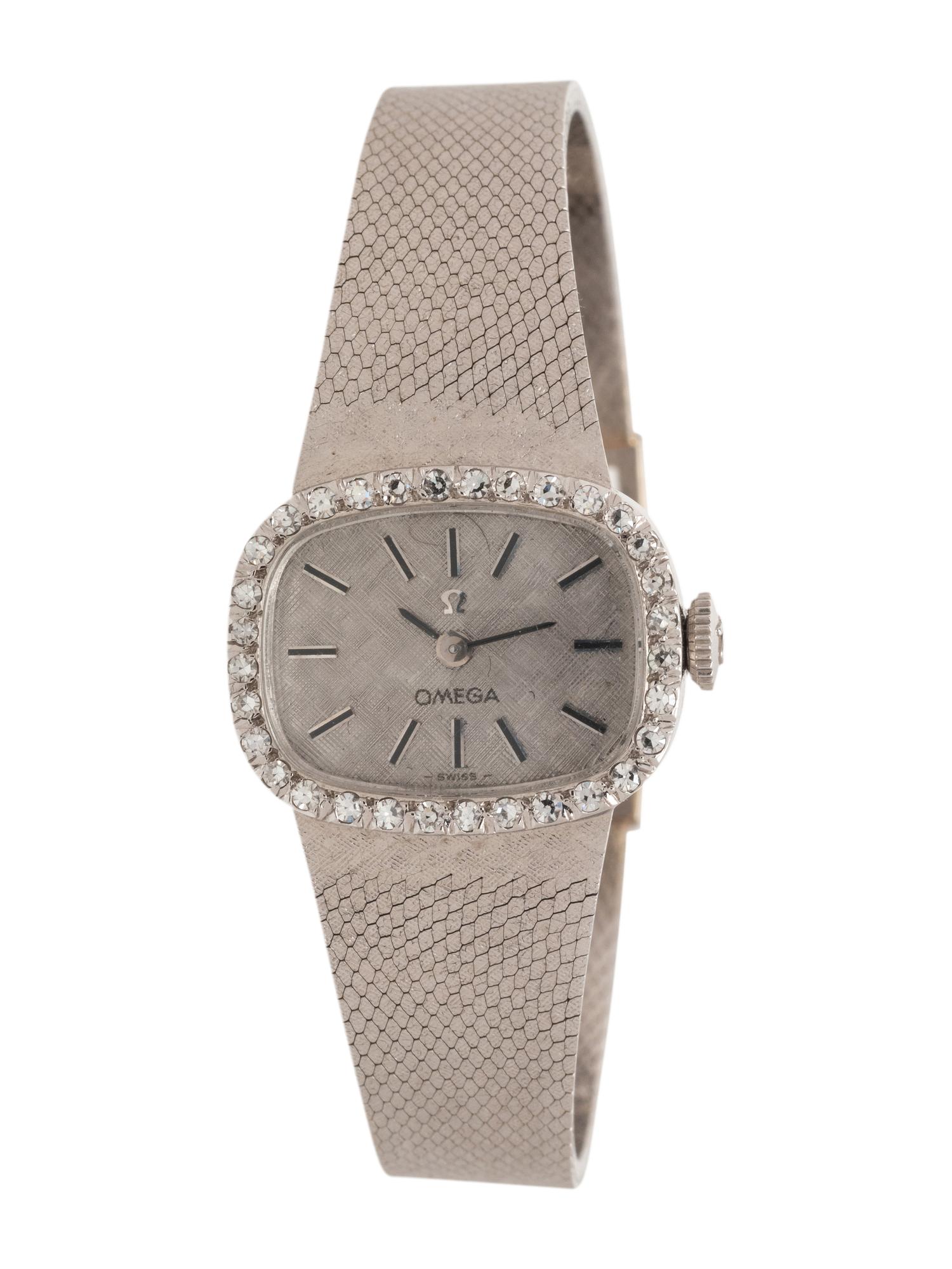 OMEGA, 14K WHITE GOLD AND DIAMOND WATCH
