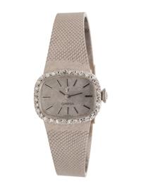 OMEGA, 14K WHITE GOLD AND DIAMOND WATCH