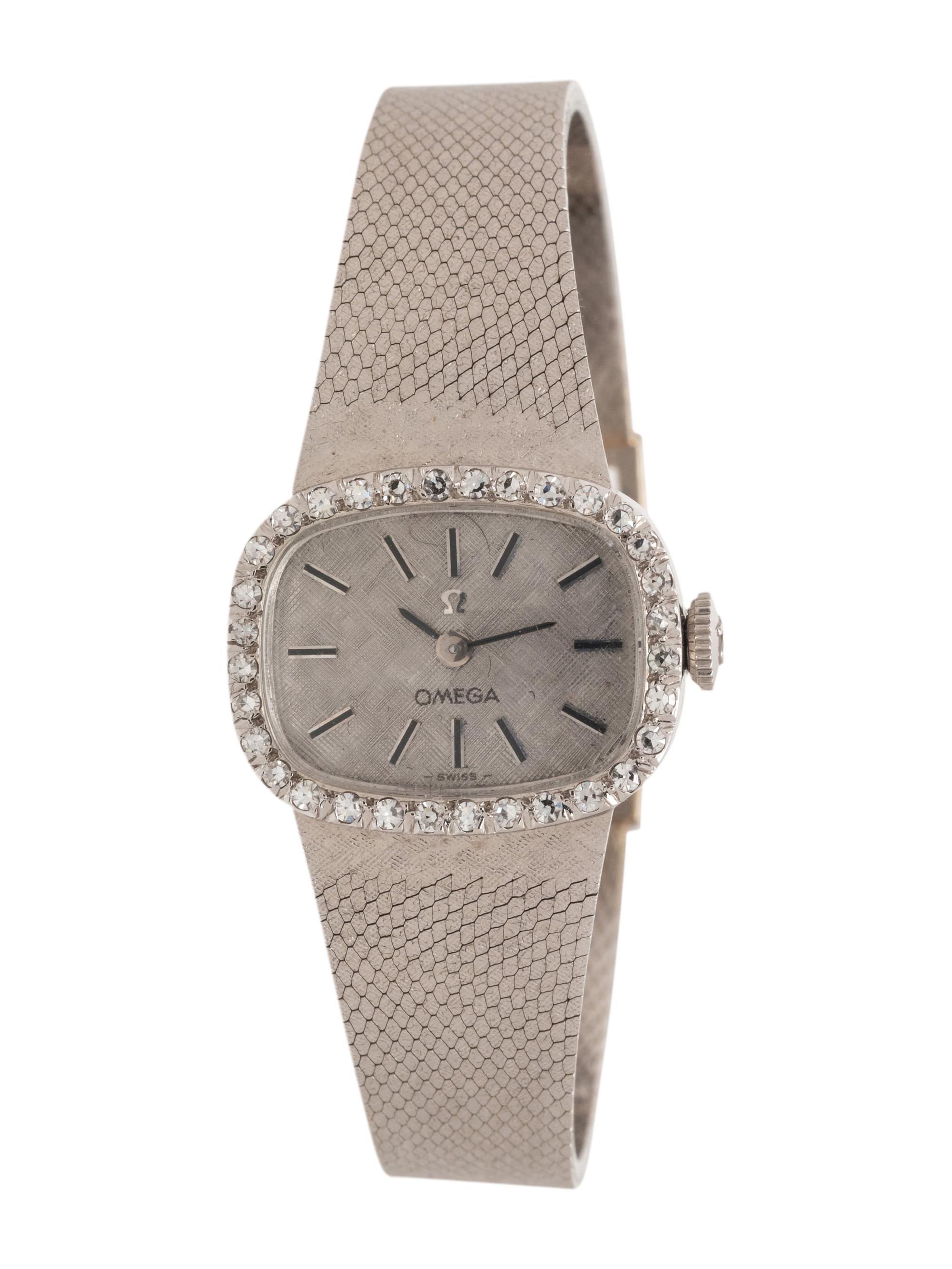 OMEGA, 14K WHITE GOLD AND DIAMOND WATCH