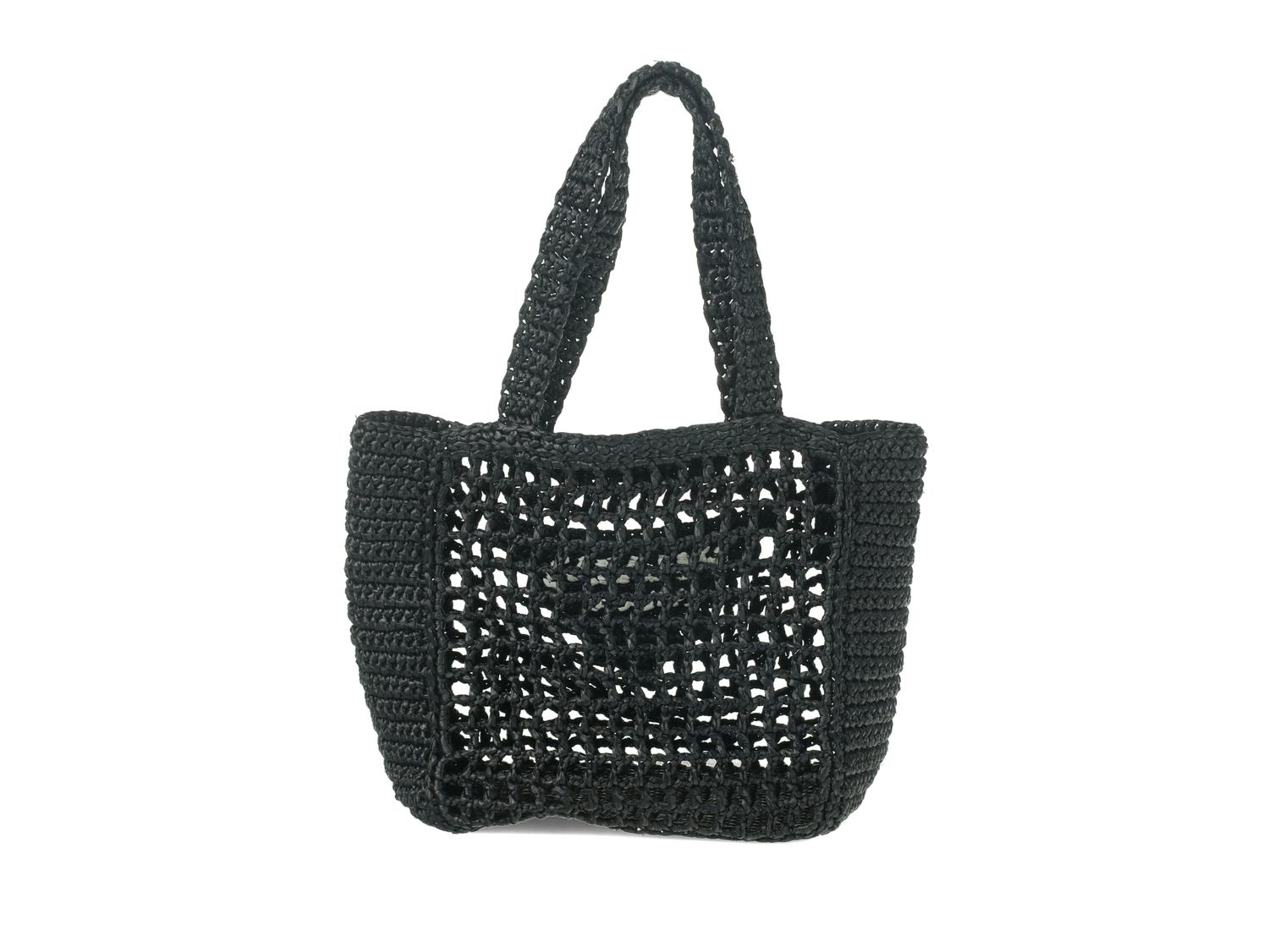 PRADA, BLACK CROCHET TOTE BAG