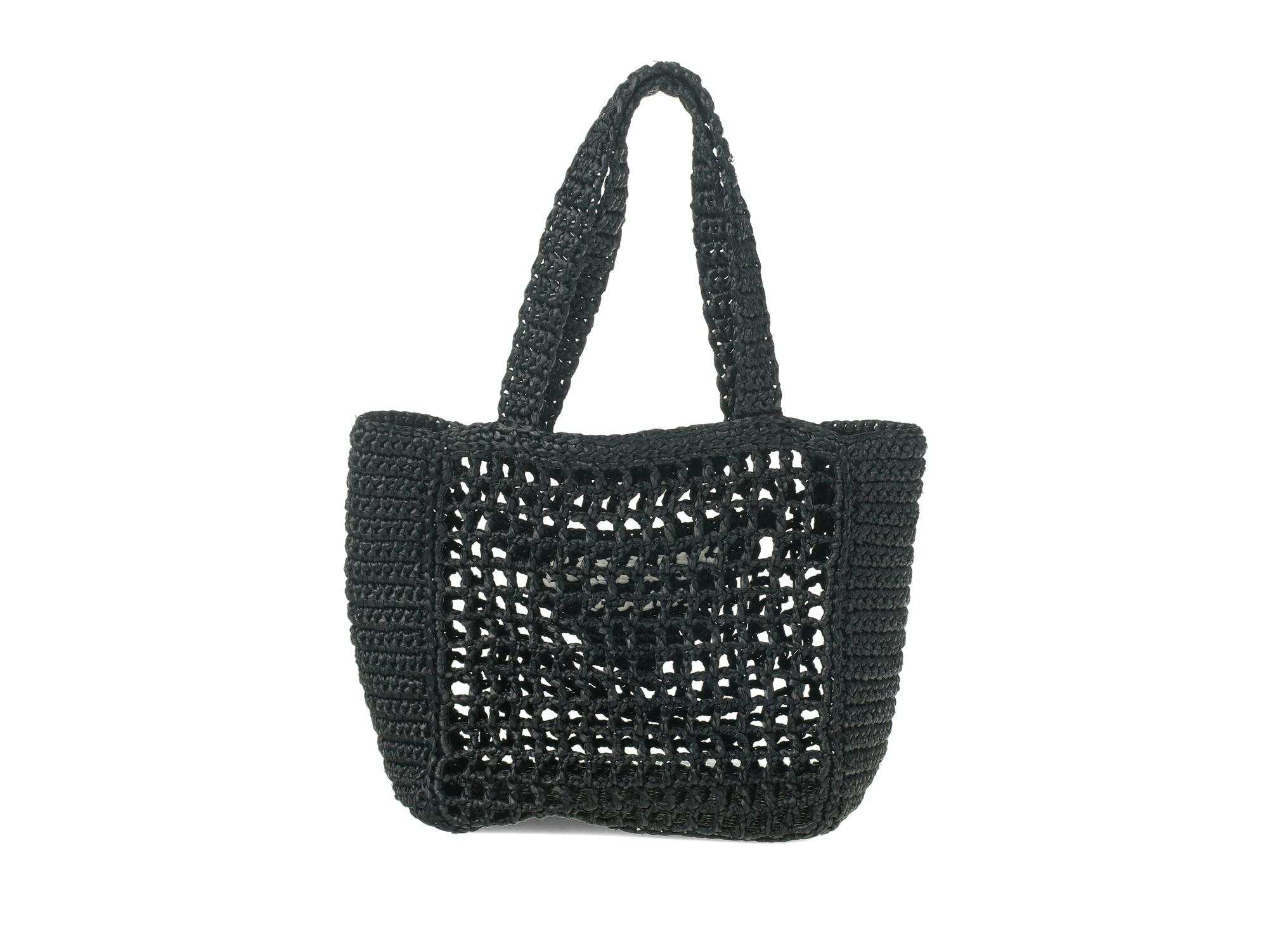 PRADA, BLACK CROCHET TOTE BAG