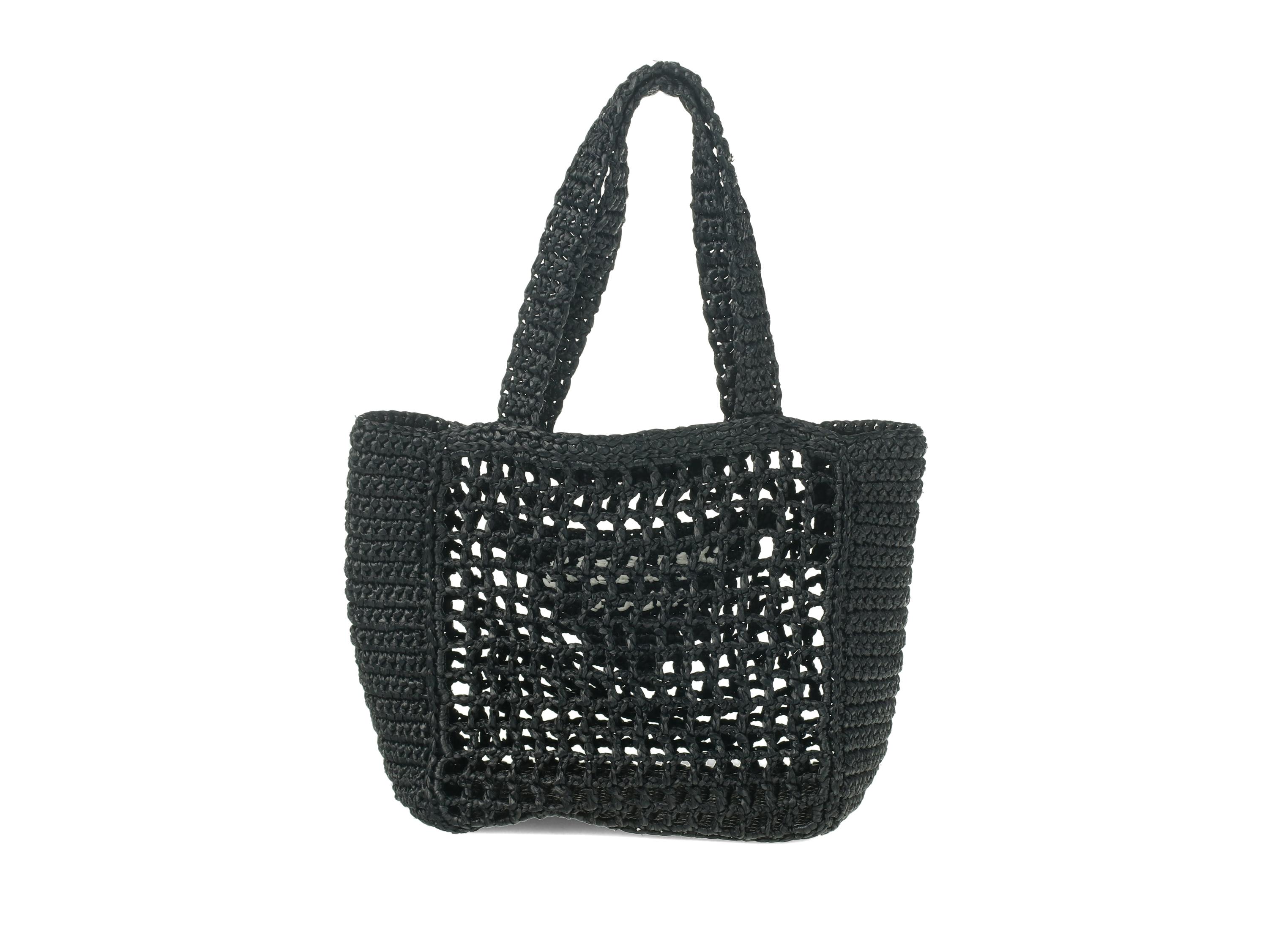 PRADA, BLACK CROCHET TOTE BAG