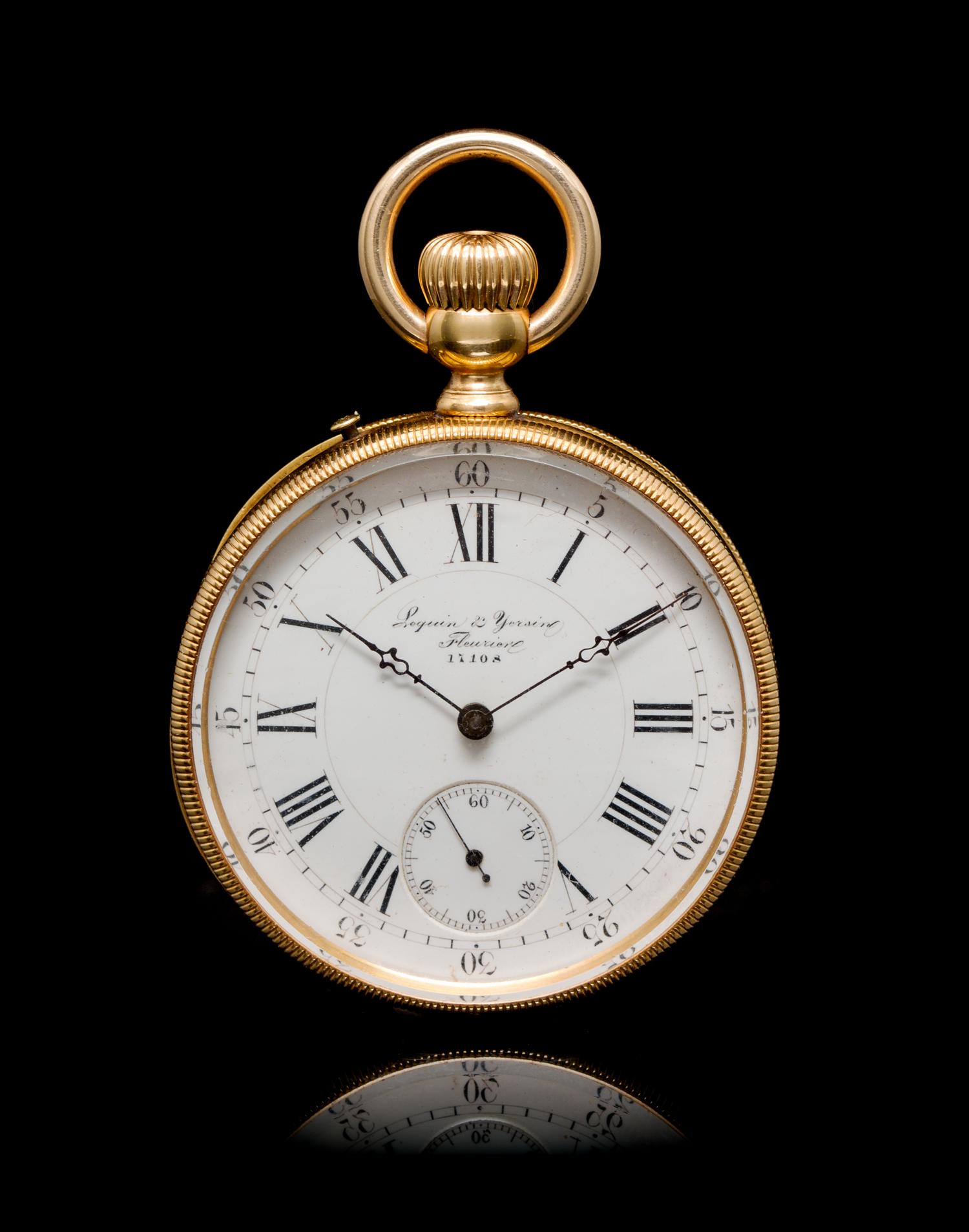 An 18 Karat Yellow Gold Open Face Pocket Watch, Lequin & Yersin,