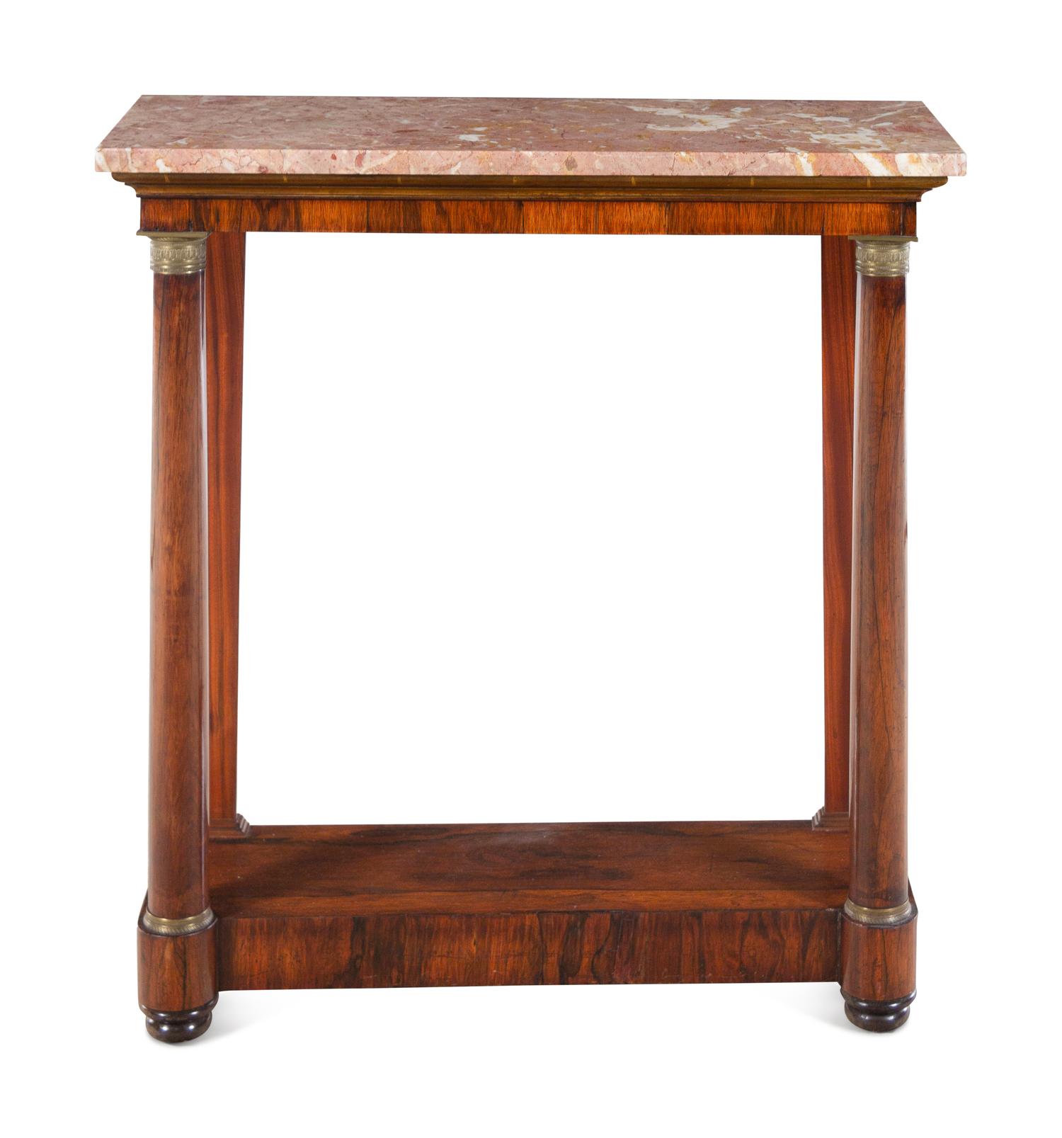A Regency Gilt Metal Mounted Rosewood Marble-Top Console Table