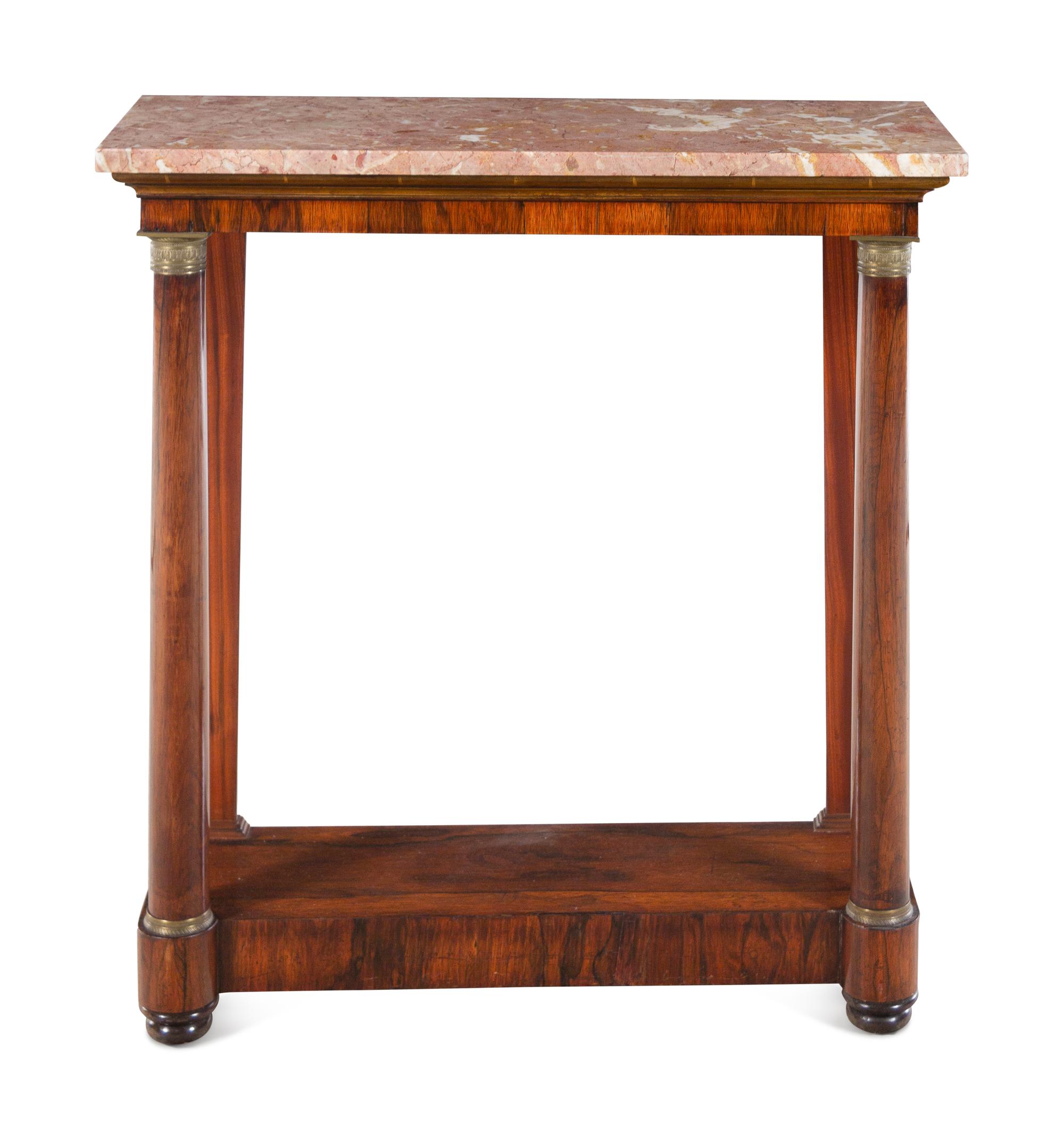 A Regency Gilt Metal Mounted Rosewood Marble-Top Console Table