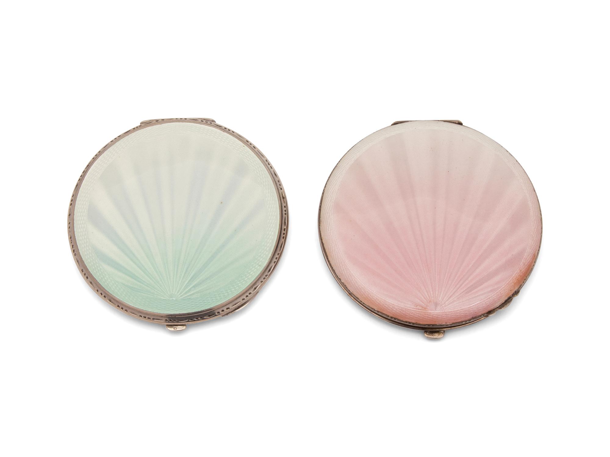 Two English Art Deco Guilloche Enamel Silver Compacts